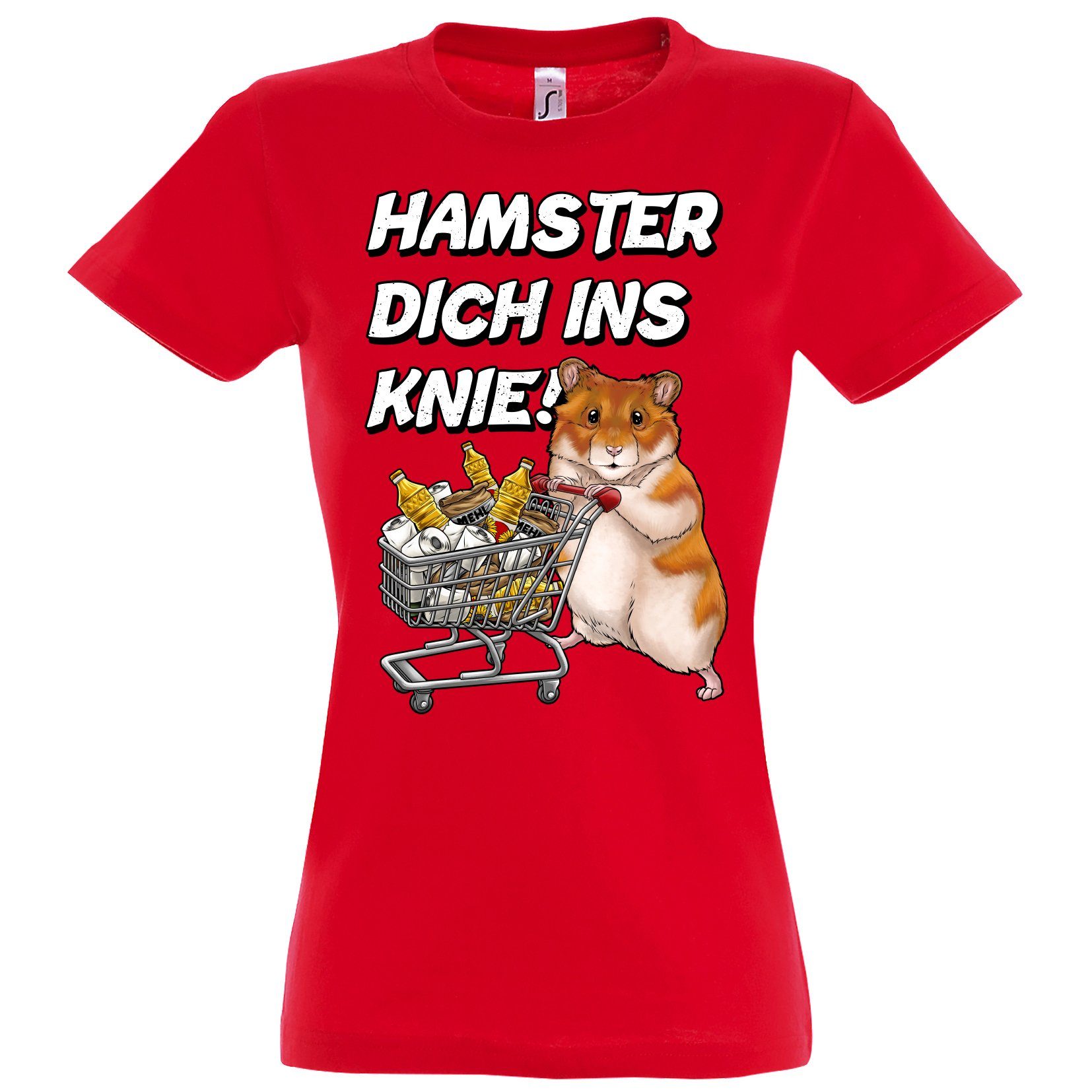 Print-Shirt HAMSTER DICH INS KNIE Logo Damen T-Shirt