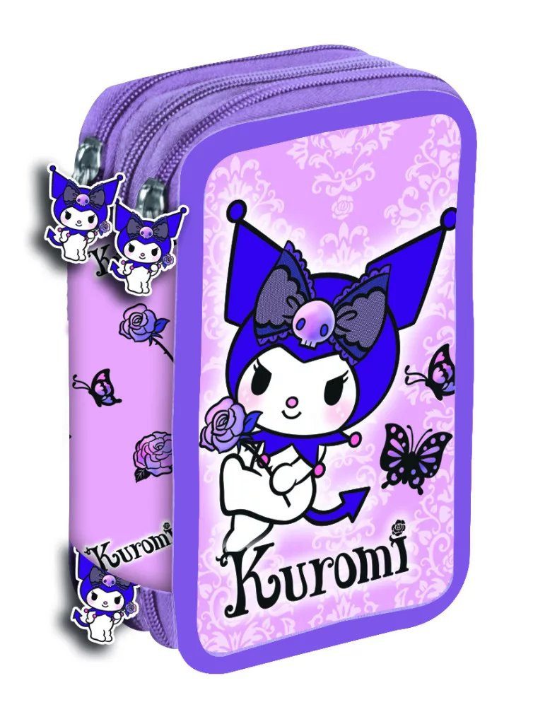 Hello Kitty Federmäppchen Kuromi Federmappe dreistöckig, gefüllt, in leuchtendem Lila