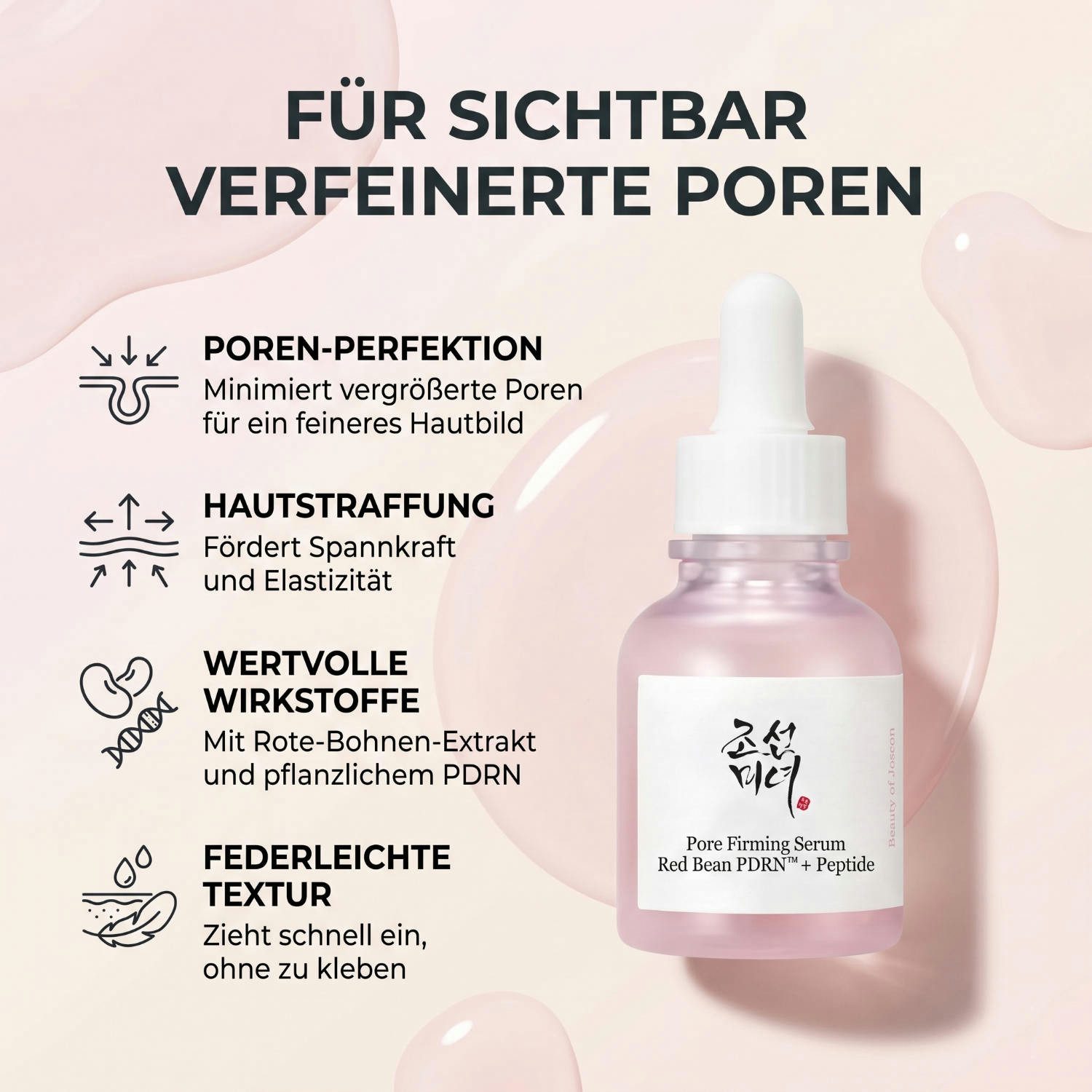 Beauty of Joseon Gesichtsserum Red Bean PDRN + Peptide Pore Firming Serum 30ml – Porenverfeinerndes K-Beauty Serum mit Rote-Bohnen-Extrakt, Niacinamid & Ceramide NP, leichtes Serum für straffere, glattere Haut