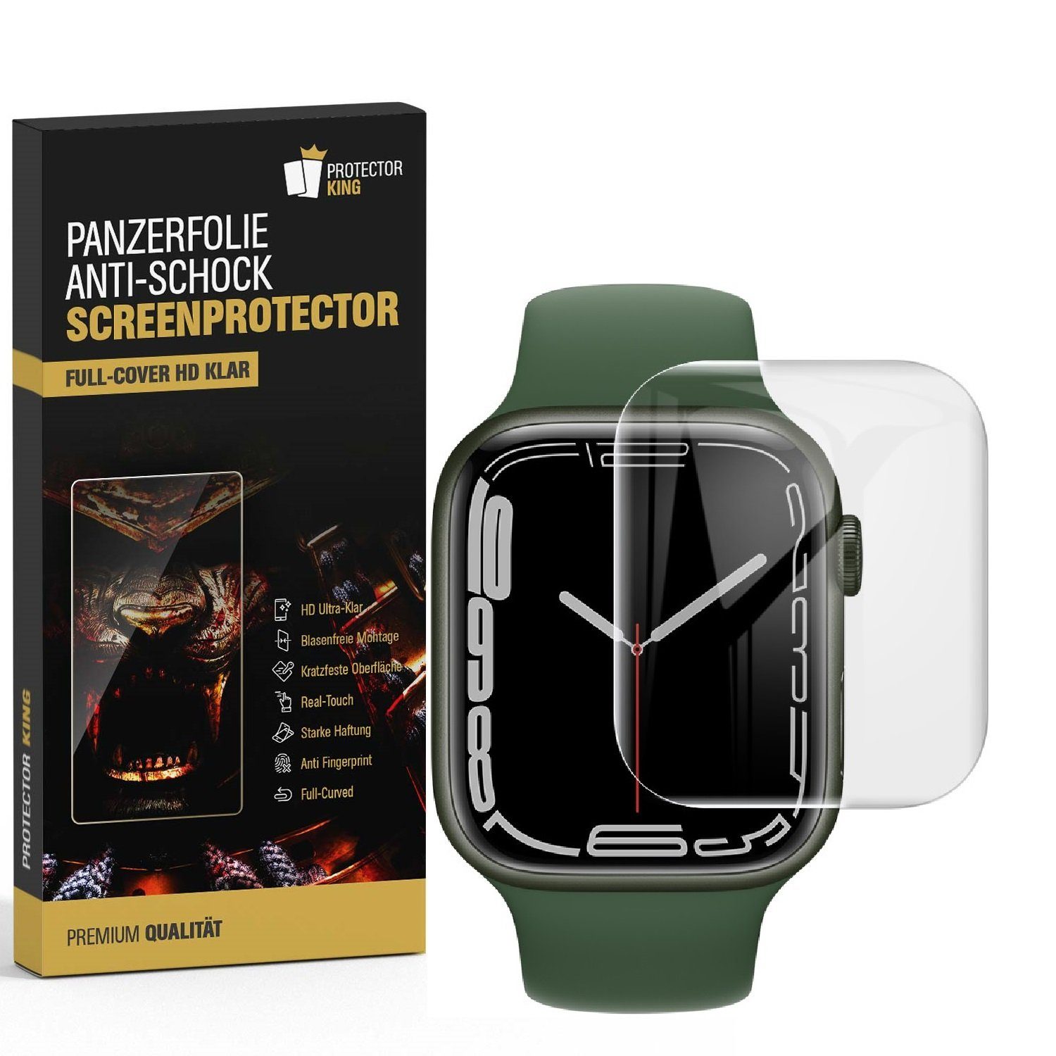 Protectorking Schutzfolie 2x Panzerfolie für Apple Watch 7 41mm FULL CURVED Displayschutz Schutz, (2-Stück), Unzerbrechliche FULL CURVED PET ANTI-SHOCK Panzerfolie HD ULTRA KLAR