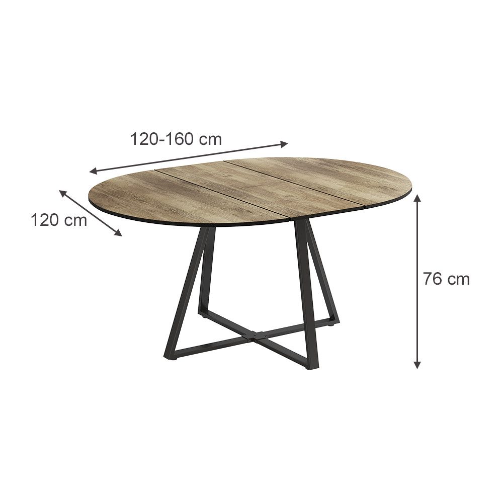 Vicco Esstisch Loyd, Eiche rustikal/Schwarz, 120 günstig online kaufen