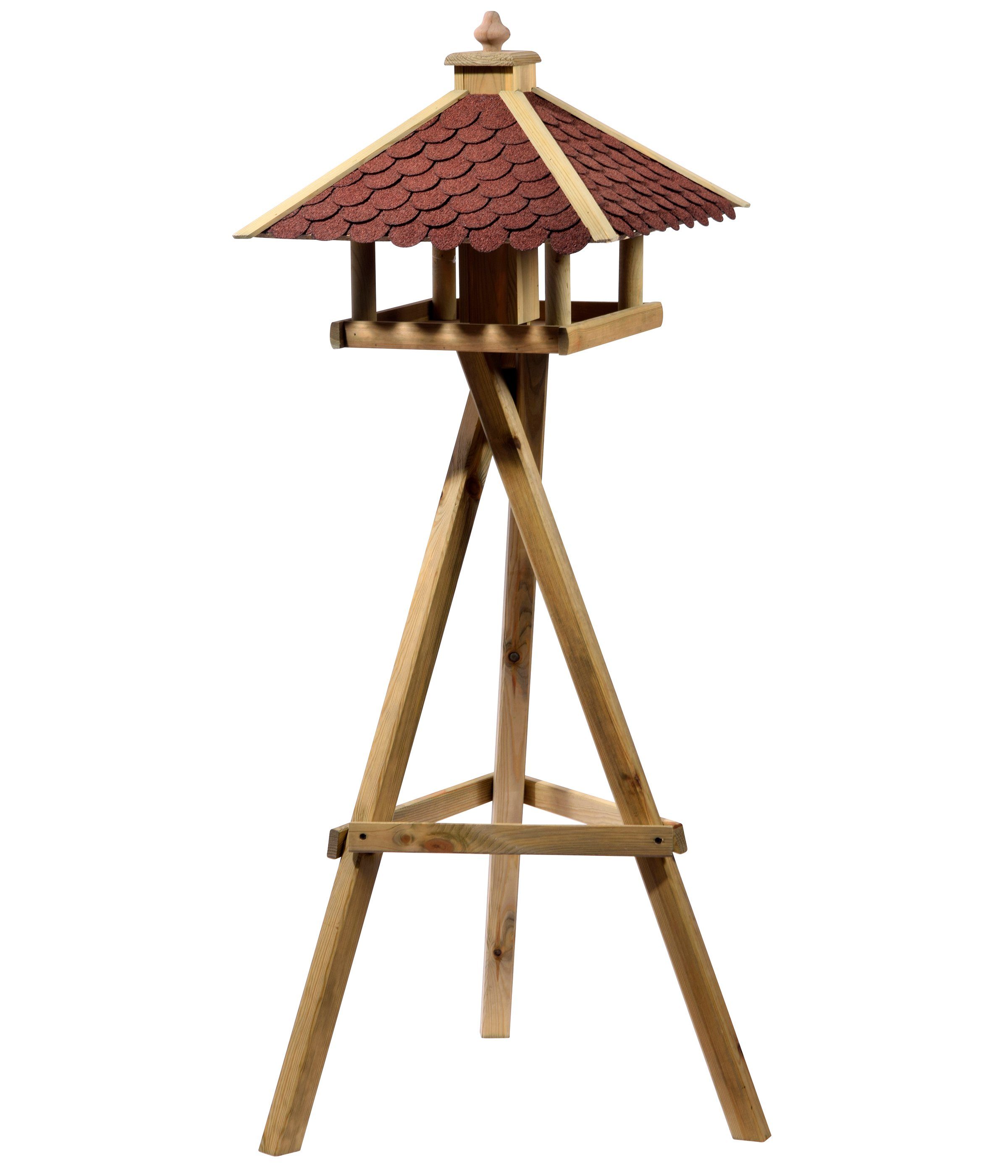 Dehner Vogelhaus Natura Brixen mit Ständer, 144 x 68 x 62 cm, Holz, mit Schindeldach und Futtersilo, sehr witterungsbeständig