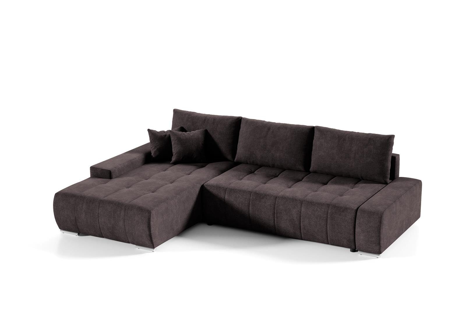 Ecksofa Wohnzimmer (aston Braun Schlaffunktion, Beautysofa Couch mit Ecksofa 04) Bettkasten DRACO Sofa