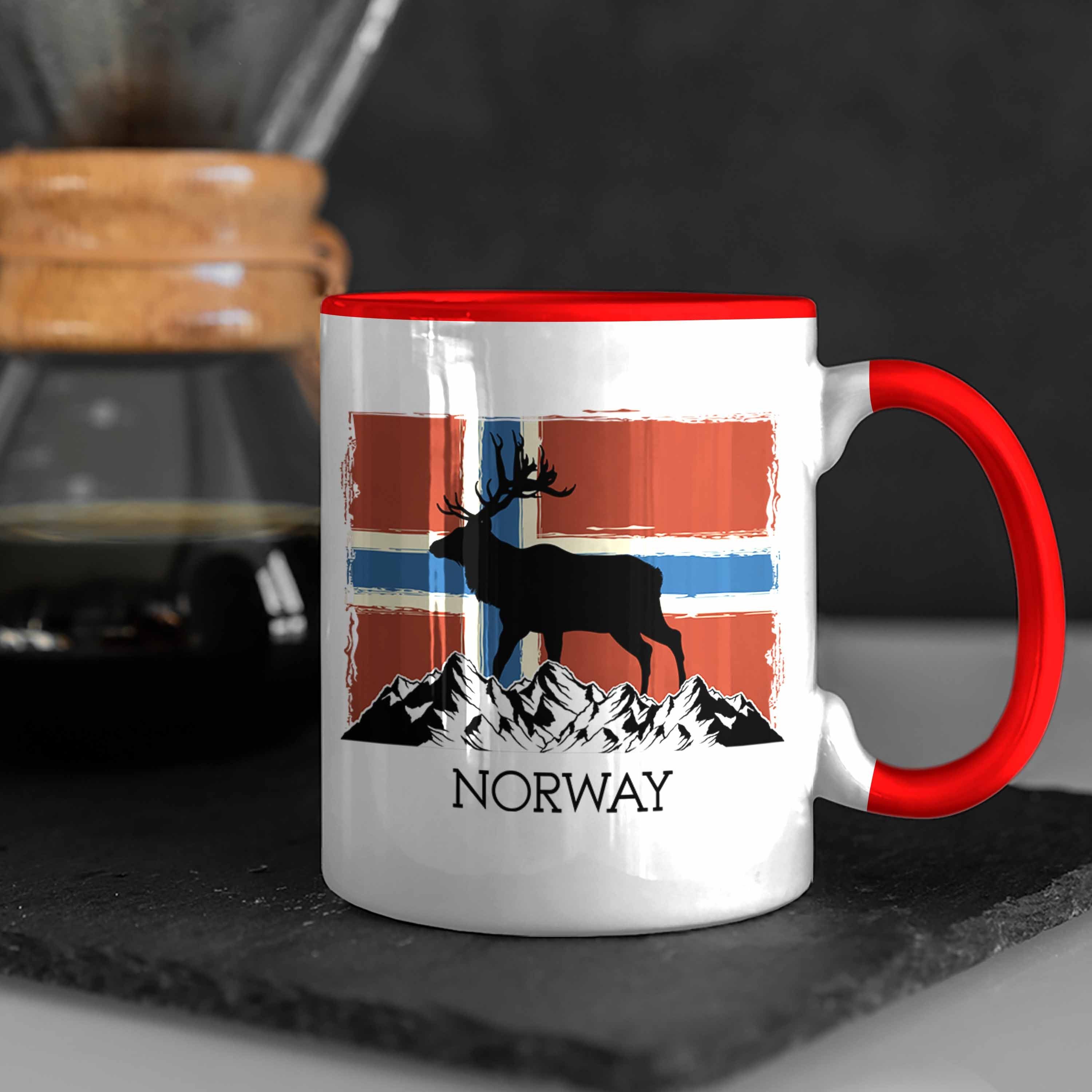 Elch Nordkap Norwegen Geschenke Trendation Rot Trendation Tasse Flagge - Tasse Norway