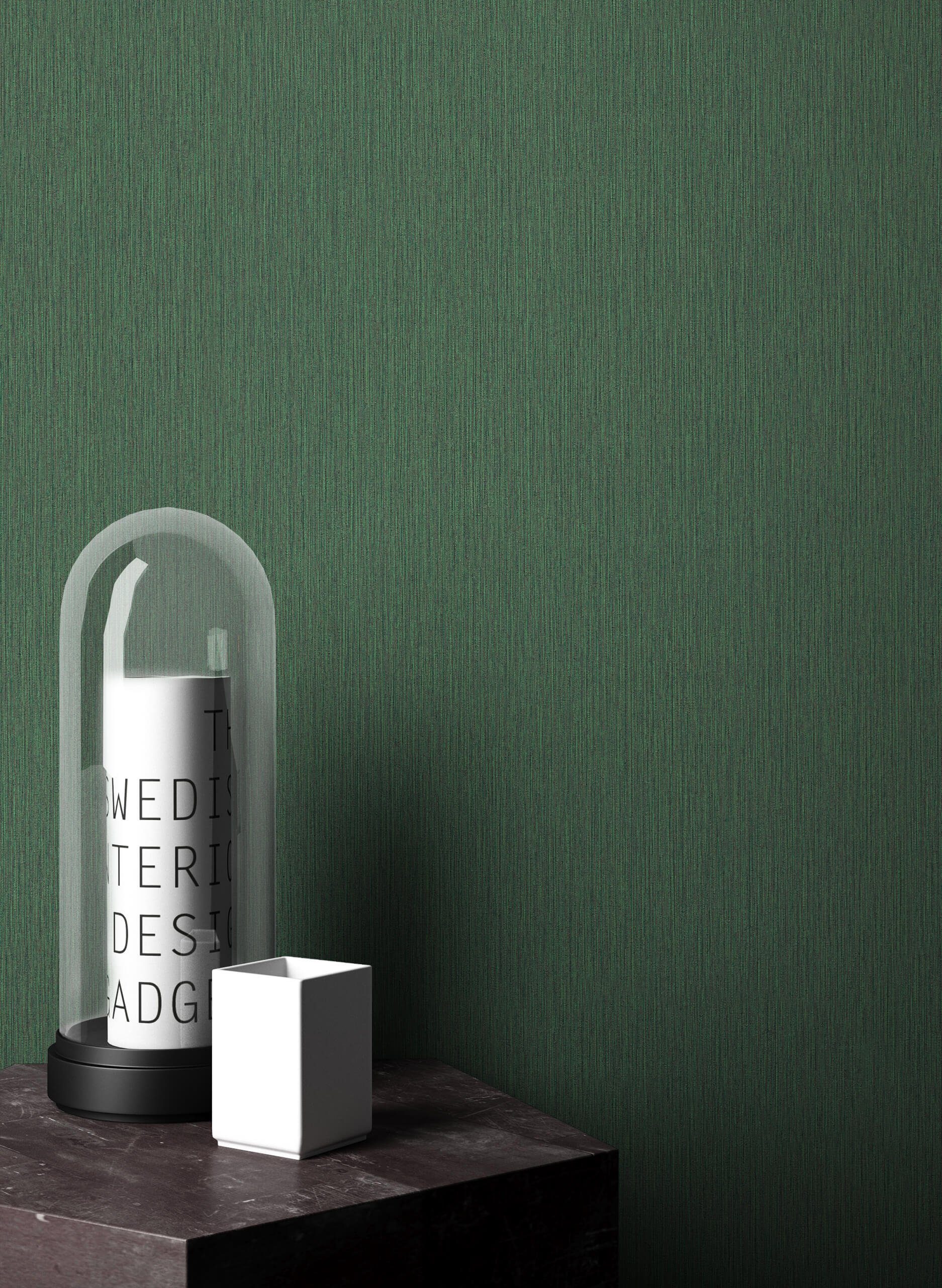 Newroom Vliestapete, Grün Tapete Uni Einfarbig - Unitapete Dunkelgrün  Modern Streifen Struktur für Wohnzimmer Schlafzimmer Küche