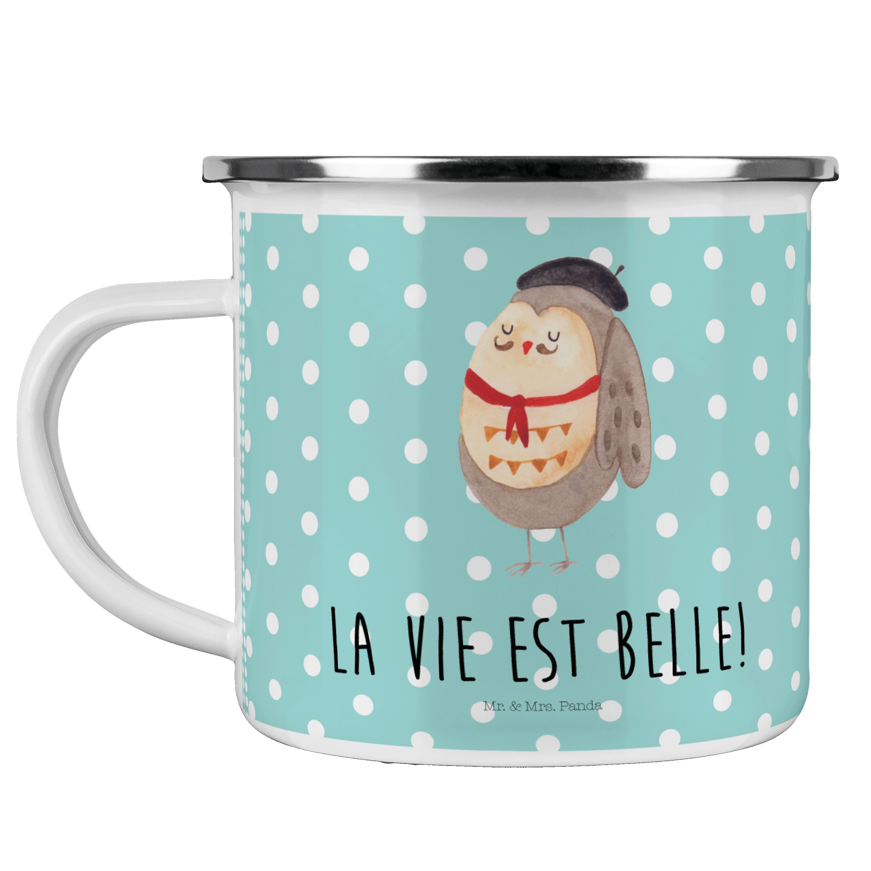 Mr. & - Becher Pastell - Emaille Türkis Blechtasse, Geschenk, Eule Französisch Mrs. Frankreich, Panda