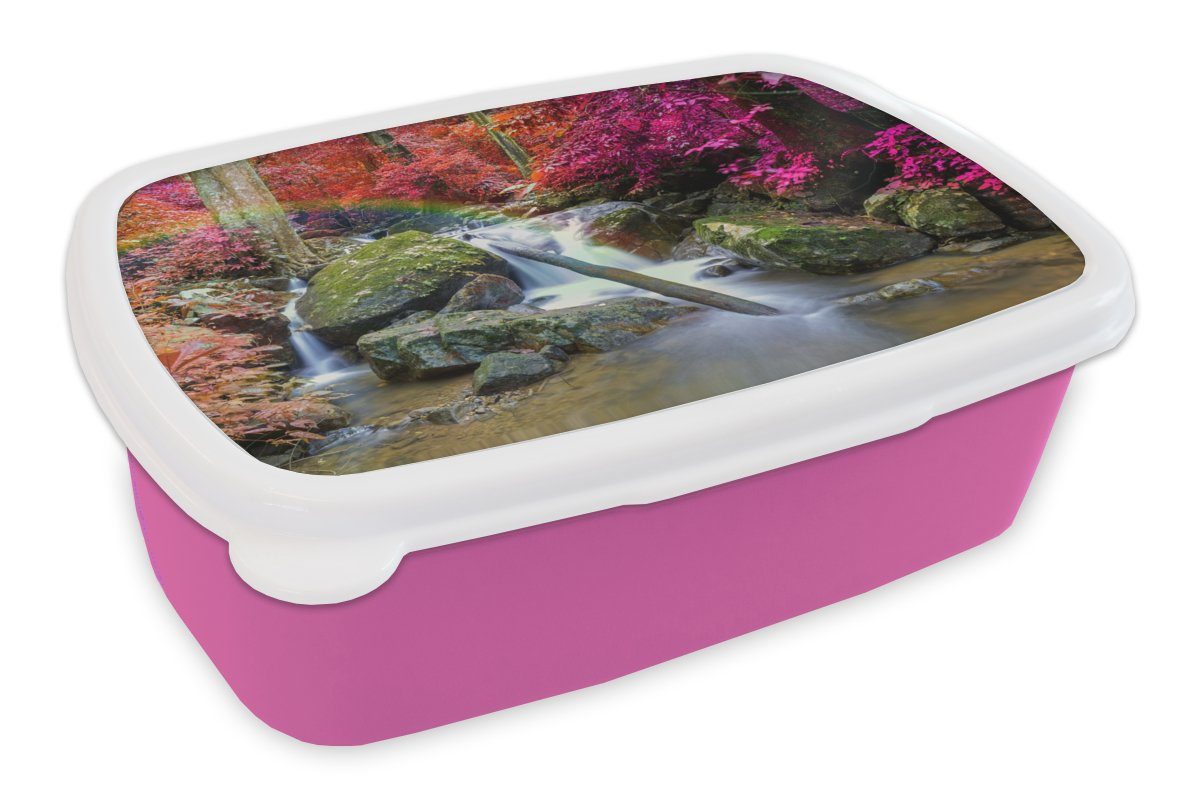 Kunststoff Steine - Moos, Snackbox, Wasserfall Lunchbox Brotbox - (2-tlg), für Bäume MuchoWow Regenbogen - Mädchen, rosa Kunststoff, Brotdose - Erwachsene, Kinder,