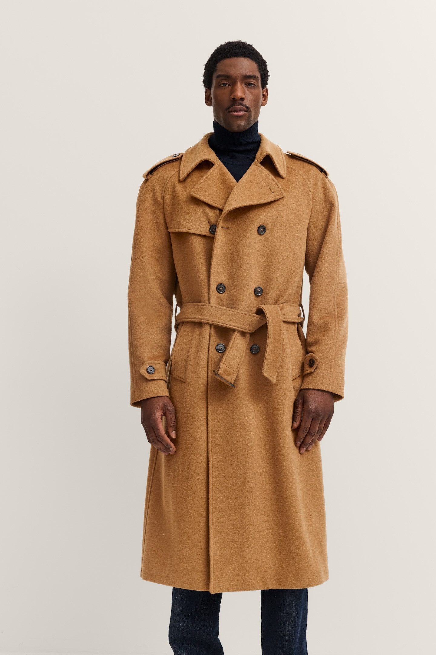 bugatti Trenchcoat Modern Fit zweireihig mit Gürtel, Woll-Kaschmir-Mix