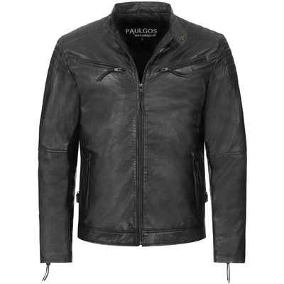 PAULGOS Lederjacke Herren Jacke Übergangsjacke Biker Look 100% Echtleder D2