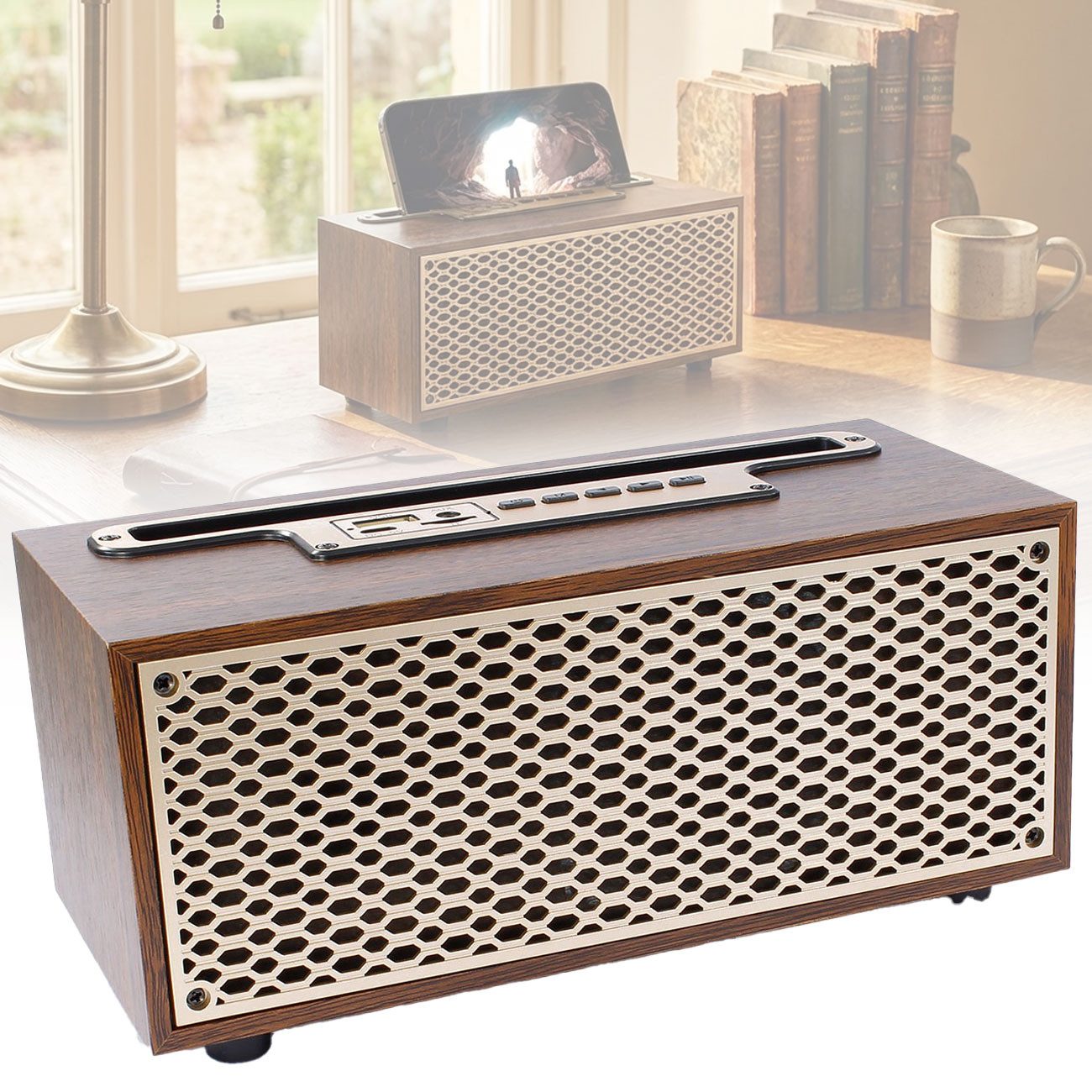 EAXUS XM-5H Vintage Bluetooth Radio Holz FM-Tuner Smartphone-Ablage 5W Retro-Radio (Bluetooth Radio im Holzgehäuse mit FM-Tuner & Smartphone-Ablage)