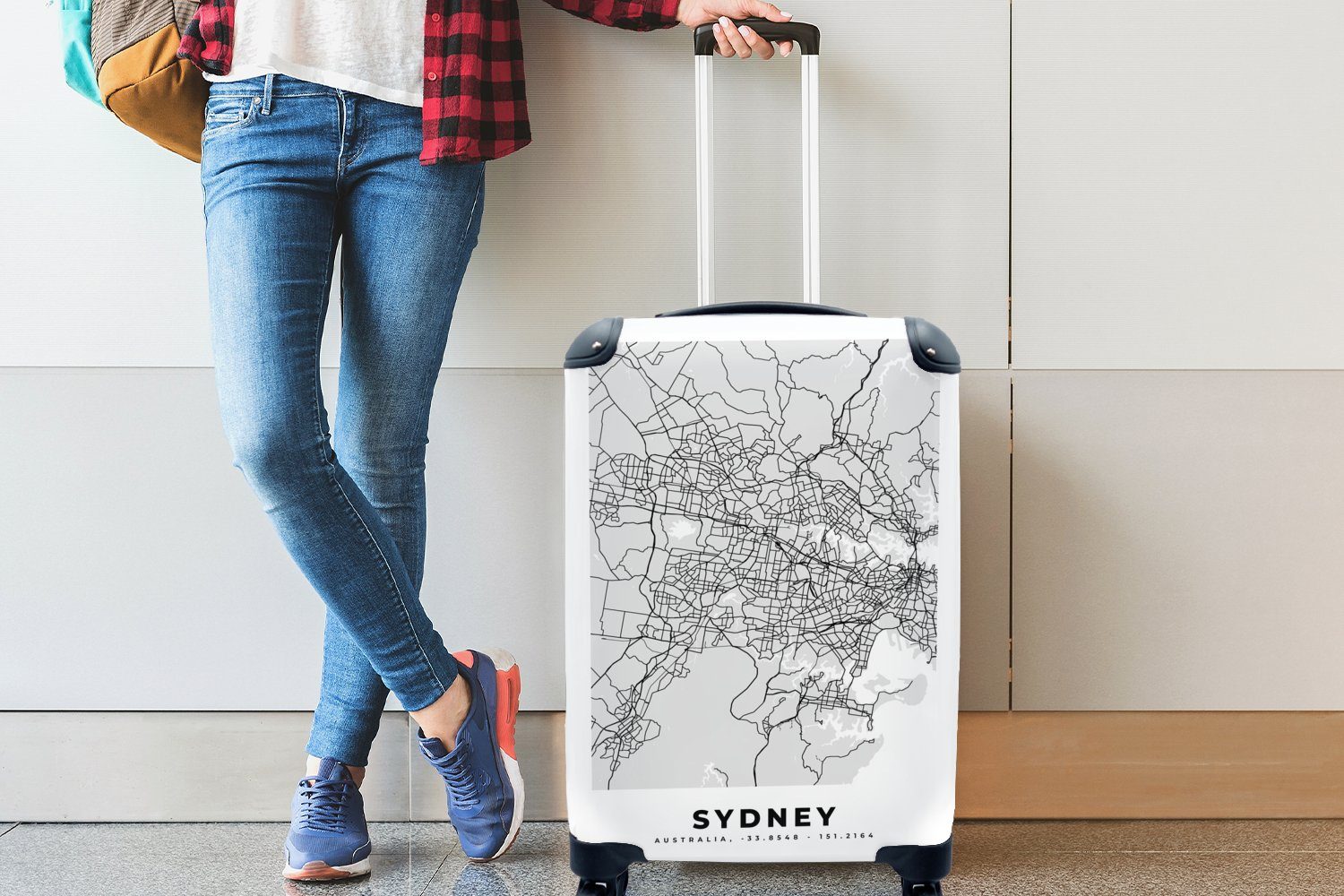 MuchoWow Handgepäckkoffer Sydney Stadtplan Reisetasche für Reisekoffer - Schwarz Ferien, 4 Weiß rollen, - - Rollen, mit Trolley, Karte, Handgepäck und