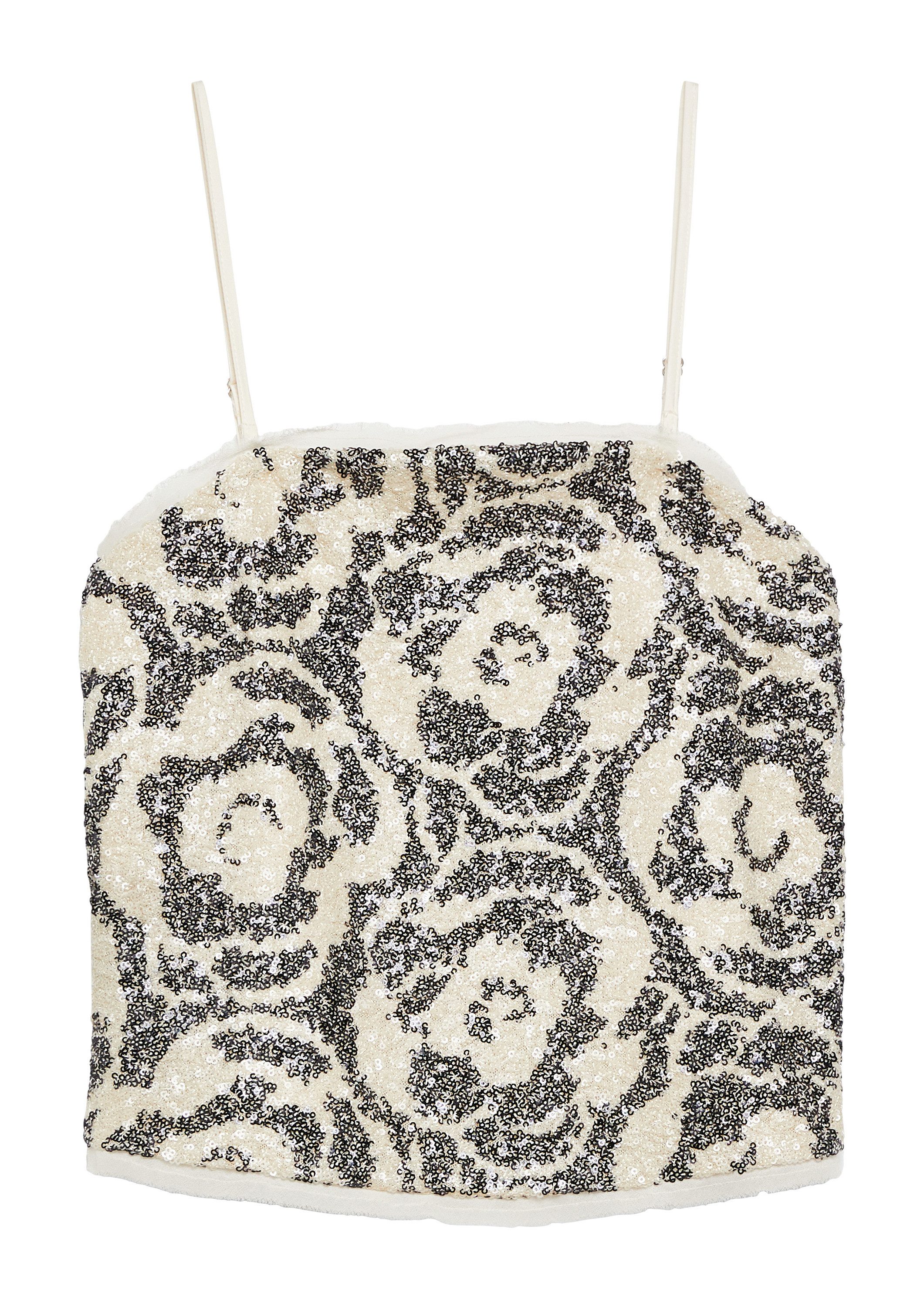 comma Blusentop Bluse Bandeau-Top mit Pailletten