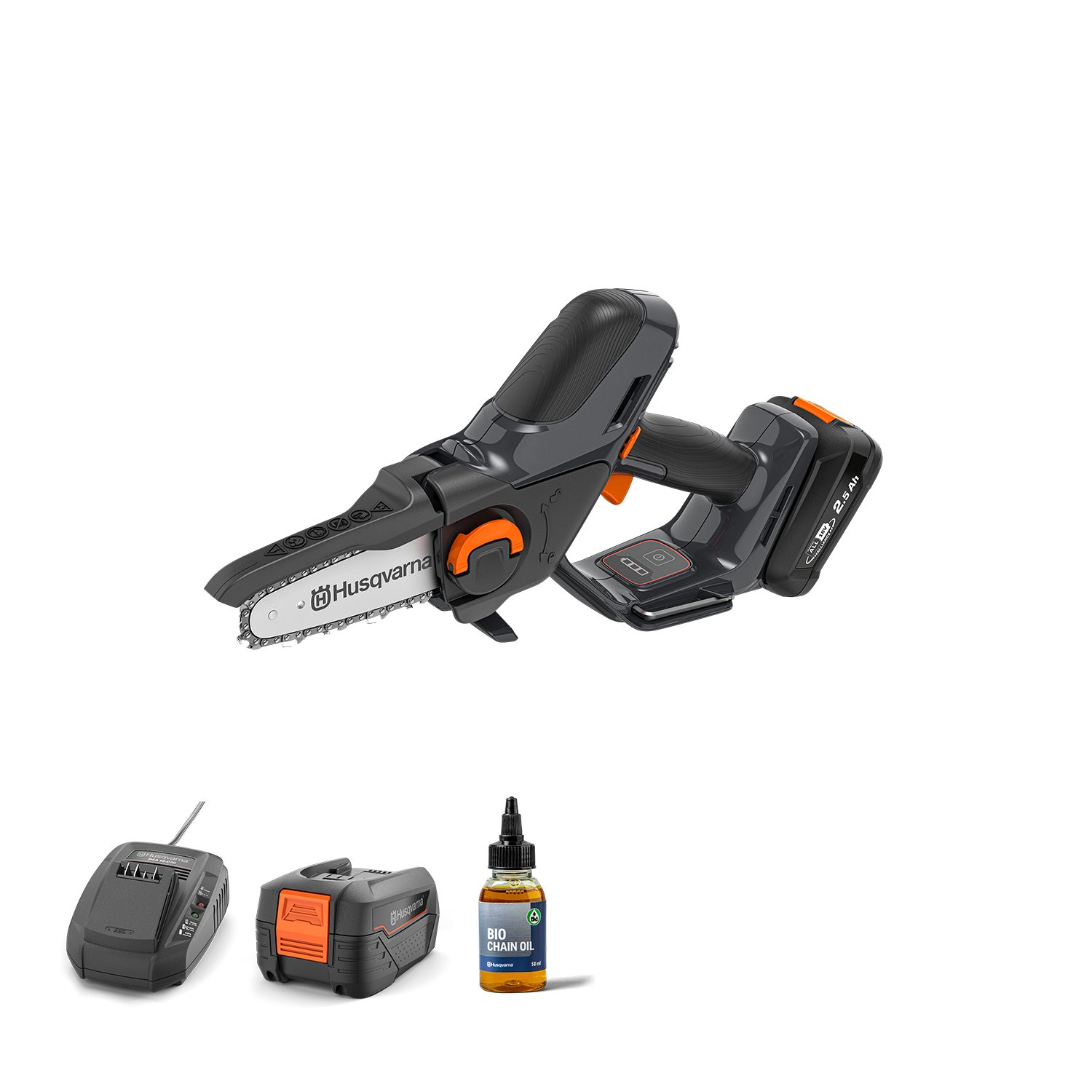 Husqvarna Akku-Kettensäge Aspire P5-P4A, 12 cm Schwertlänge, klein, kompakt, Astsäge für Äste bis 75 mm