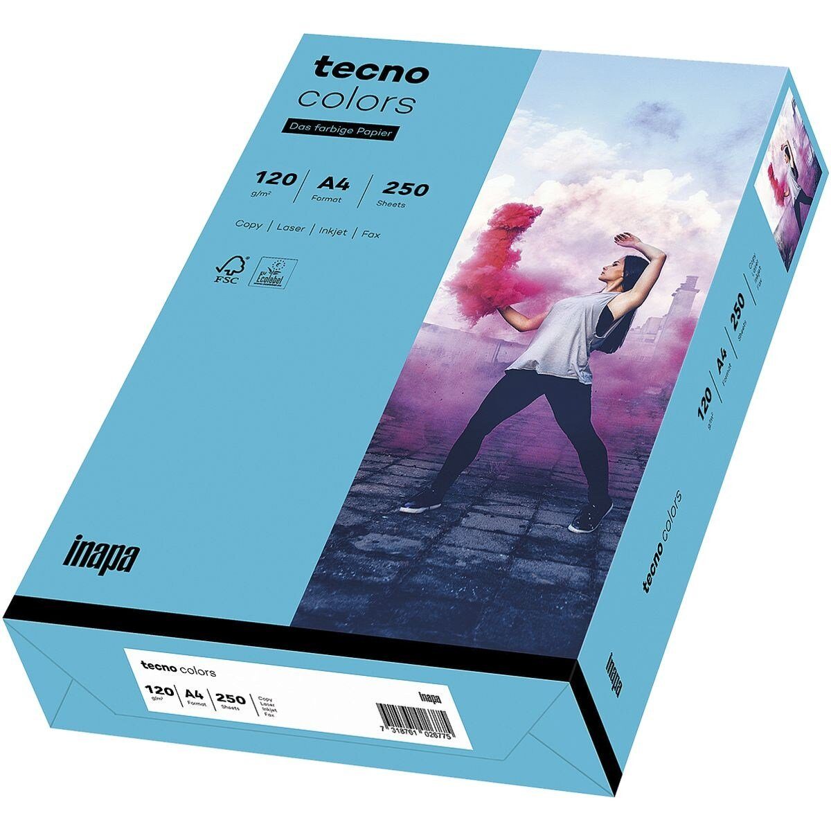 Inapa tecno Drucker- und Kopierpapier Rainbow / tecno Colors, Intensivfarben, Format DIN A4, 120 g/m², 250 Blatt blau