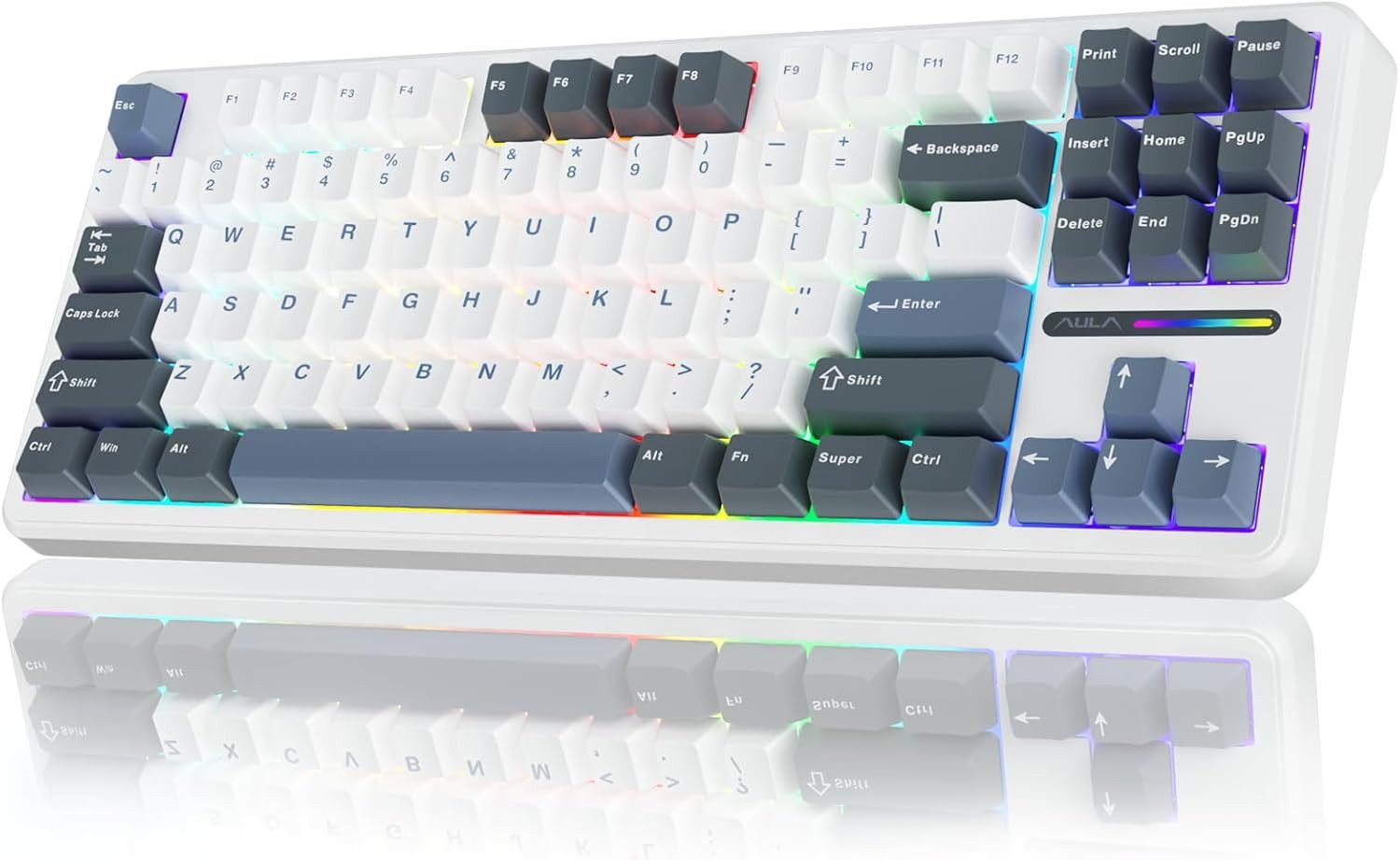 nsihing AULA F87 Mechanische Tastatur 75% QWERTY US BT/2,4GHz/USB Gaming-Tastatur (RGB-Beleuchtung, Hot-Swap, Makrofunktion, 3-Modi-Verbindung)