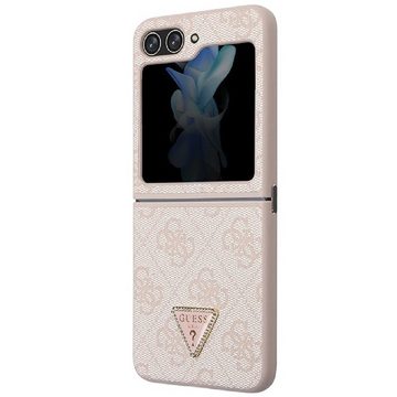 Guess Handyhülle Case für Galaxy Z Flip 5 Kunstleder rosa Triangle Strass 6,7 Zoll, Kantenschutz