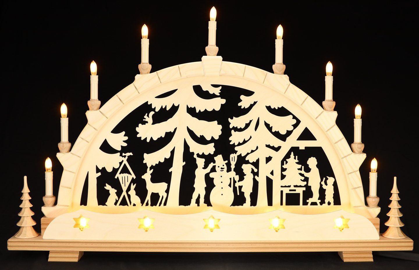 Ziller Premium Qualität LED - Waldmotiv - Motiv groß Schwibbogen mit Erzgebirge Vorderbeleuchtung Schwibbogen
