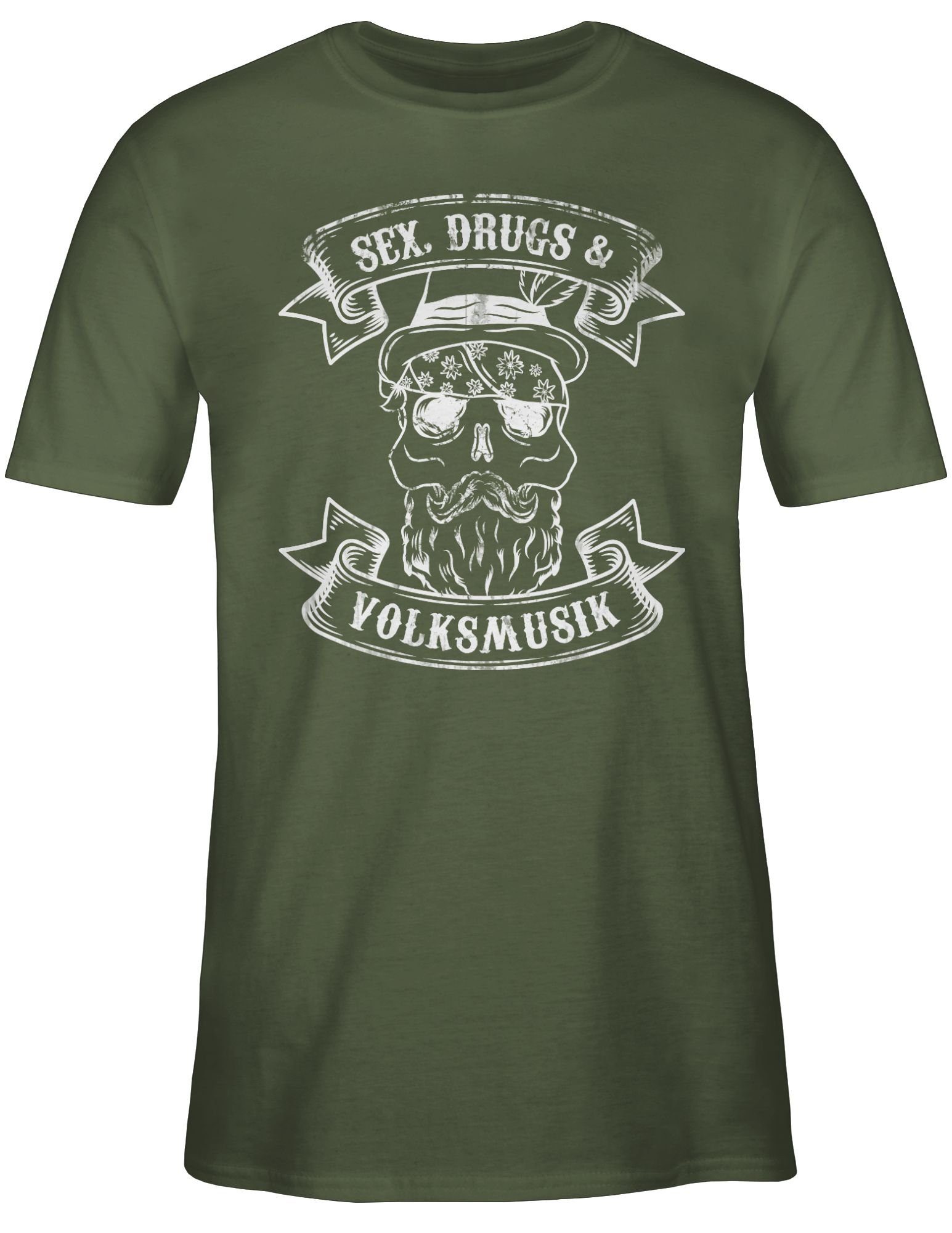 Mode Army Sex Totenkopf 3 für T-Shirt Grün Oktoberfest Drugs Volksmusik Herren Shirtracer