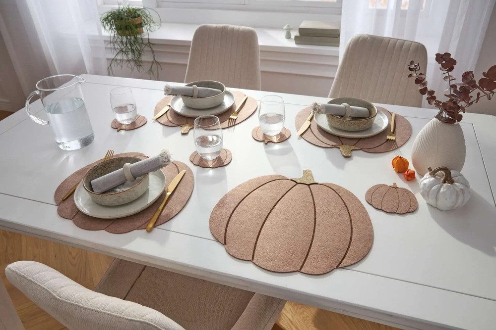 Home-trends24.de Platzset Tischset Kürbis Filz Herbst Deko Platzmatte Set 8 günstig online kaufen