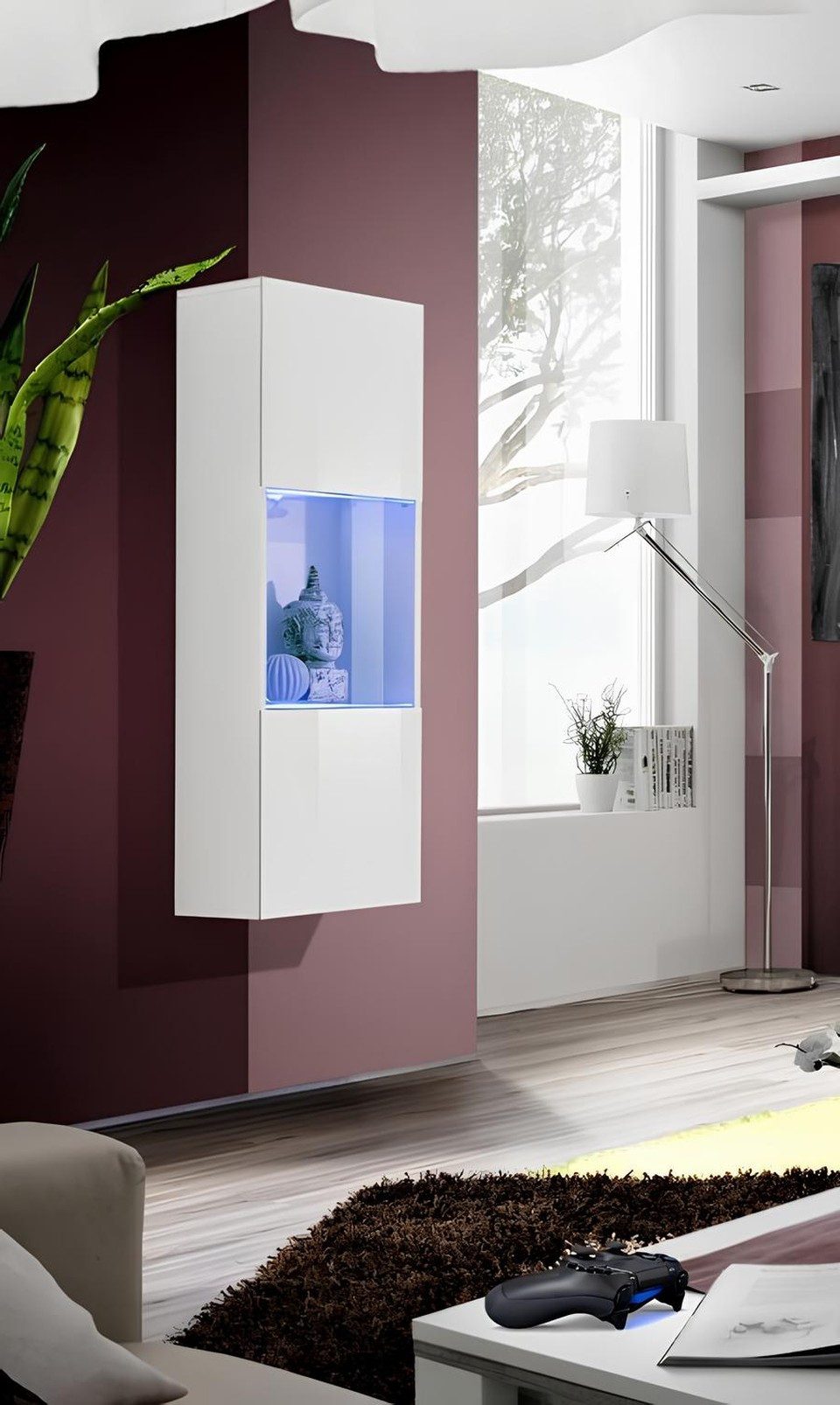 Xlmoebel Wohnwand Moderne weiße Hänge-Vitrine für stilvolles Wohnzimmerdesign, (1-St), Made in Europa