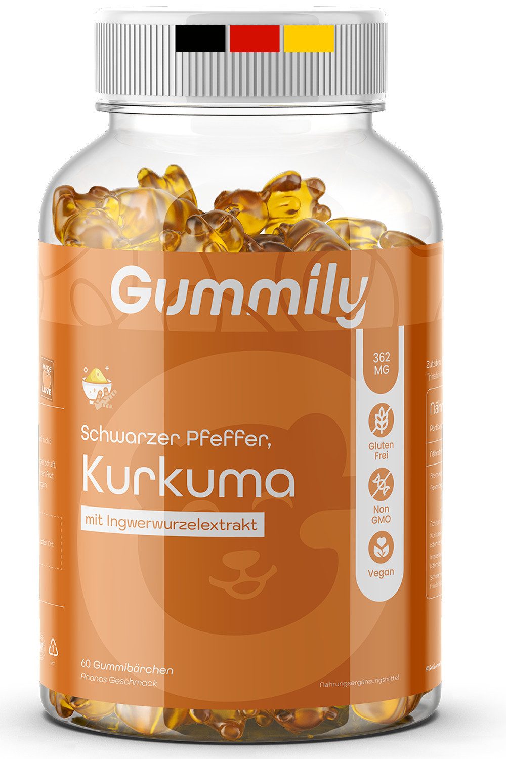 Gummily® 250 mg Kurkuma Gummibärchen mit schwarzer Pfeffer Gummibärchen, 180 g