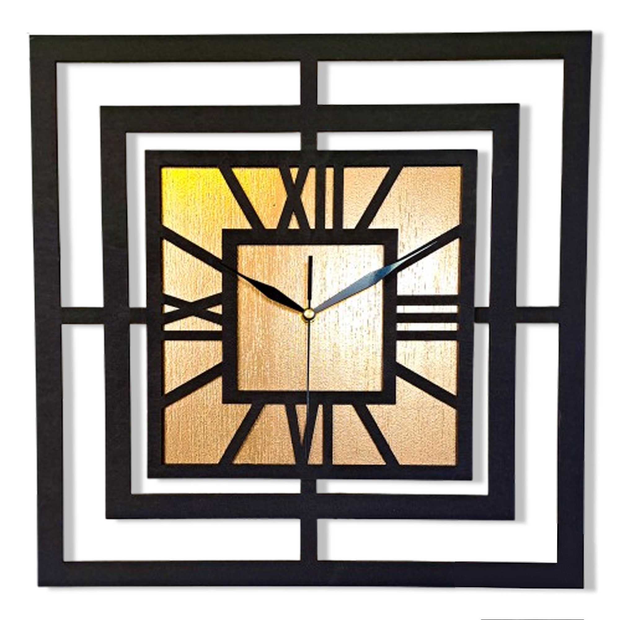 ORNAMENTI Wanduhr Grosse, moderne, geometrisch, Holz, hingucker Wanduhr, quadratisch (römisch, römische Ziffern, ohne Ticken, Wanddeko)