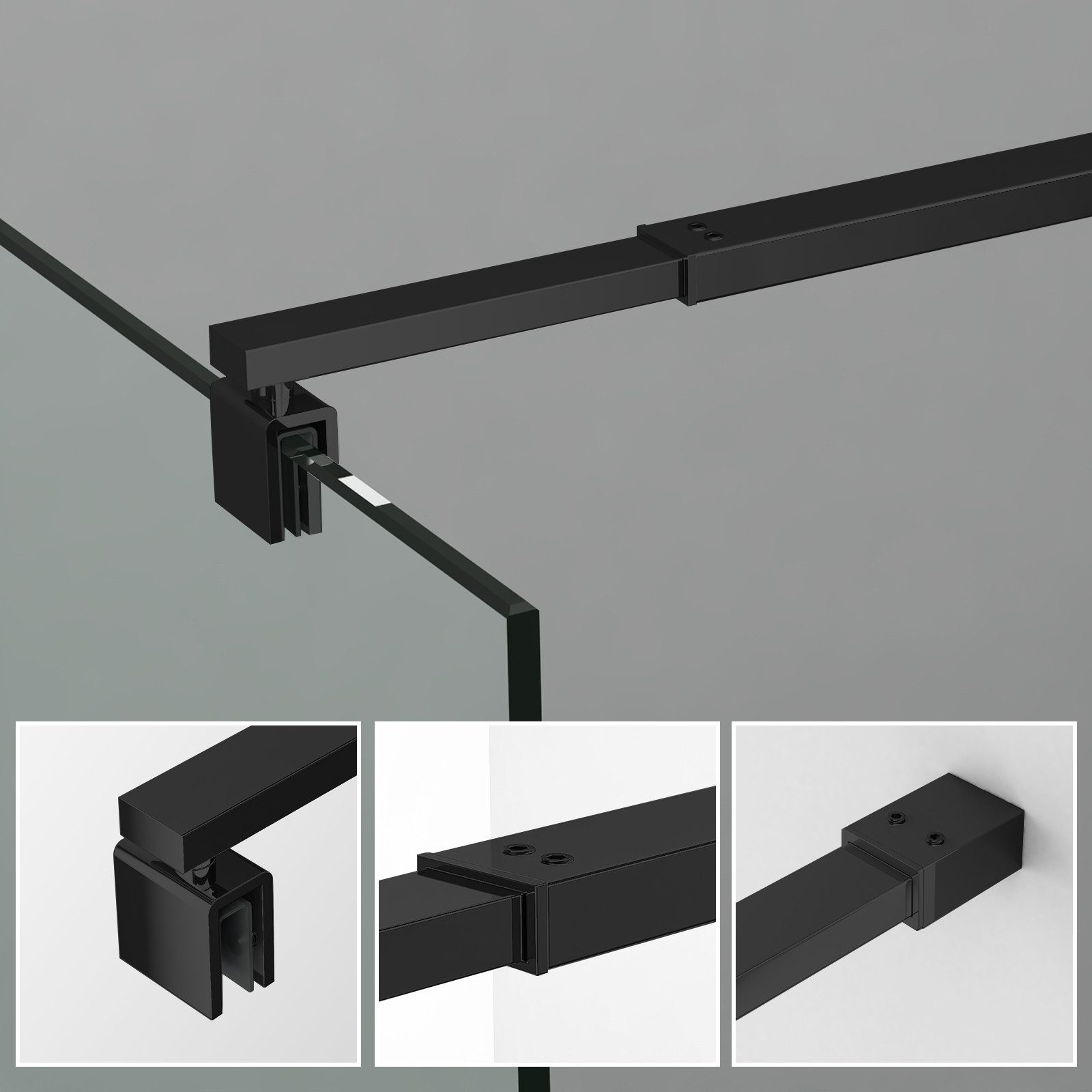 Hopibath Duschwand-Stabilisationsstange Chrom Schwarz für 8-10mm haltestange duschwand 73-123cm 360° Drehbar, (Stabilisator, rechteckig), für Duschabtrennung Du – Bild 4 von 5