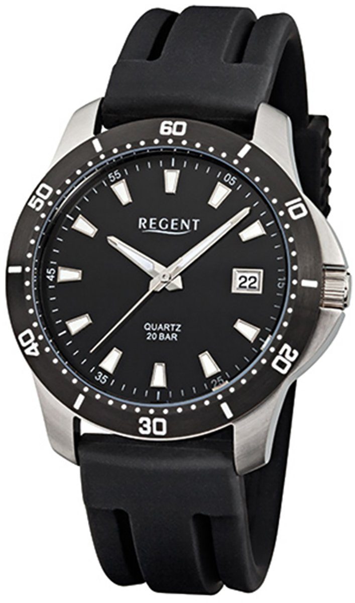 Regent Quarzuhr Regent Herren-Armbanduhr schwarz Analog, Herren Armbanduhr rund, groß (ca. 40mm), Kunststoffarmband