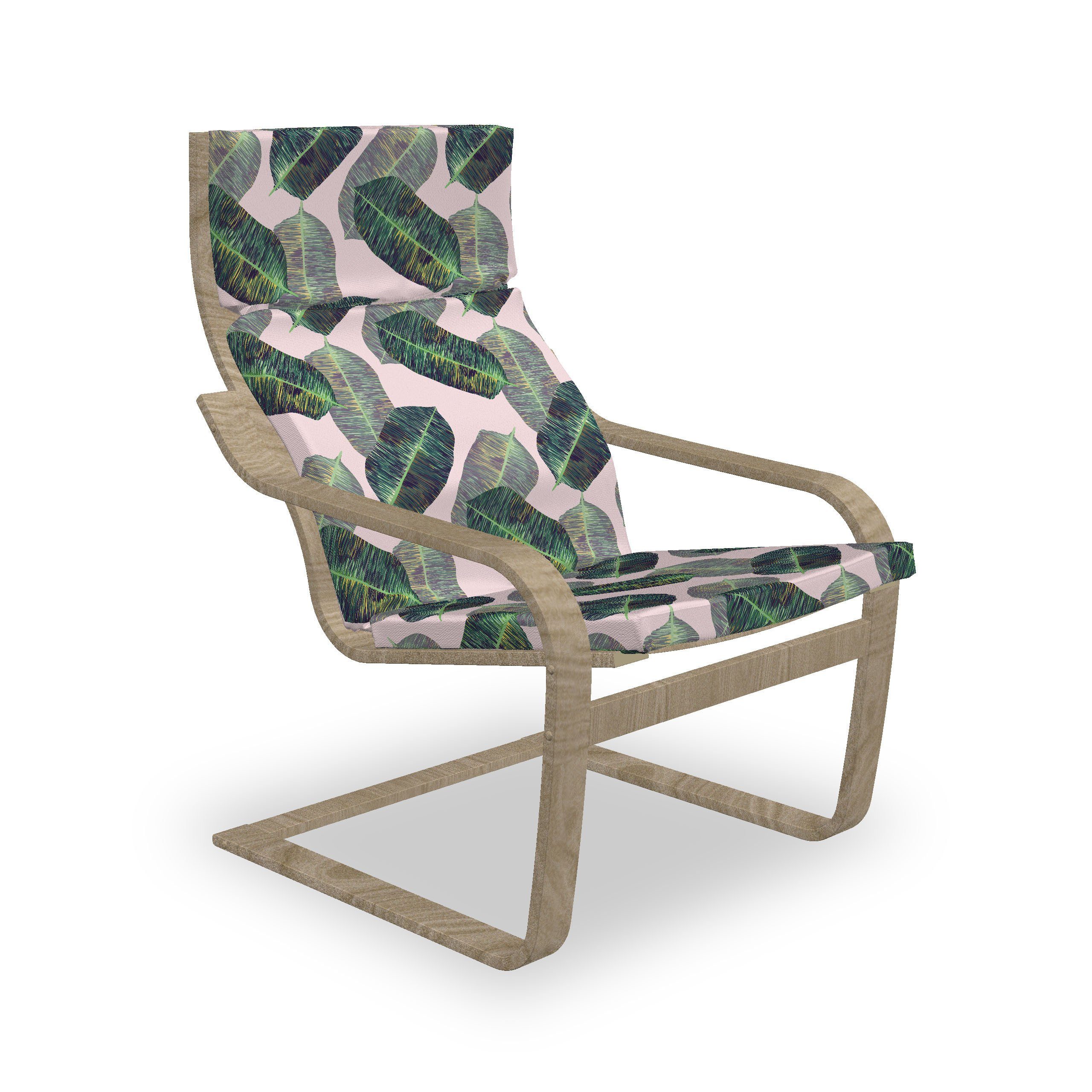 Reißverschluss, Abakuhaus Motiv mit Sitzkissen und Stuhlkissen Stil Blätter- mit Hakenschlaufe Schraffierte Blätter Stuhlkissen