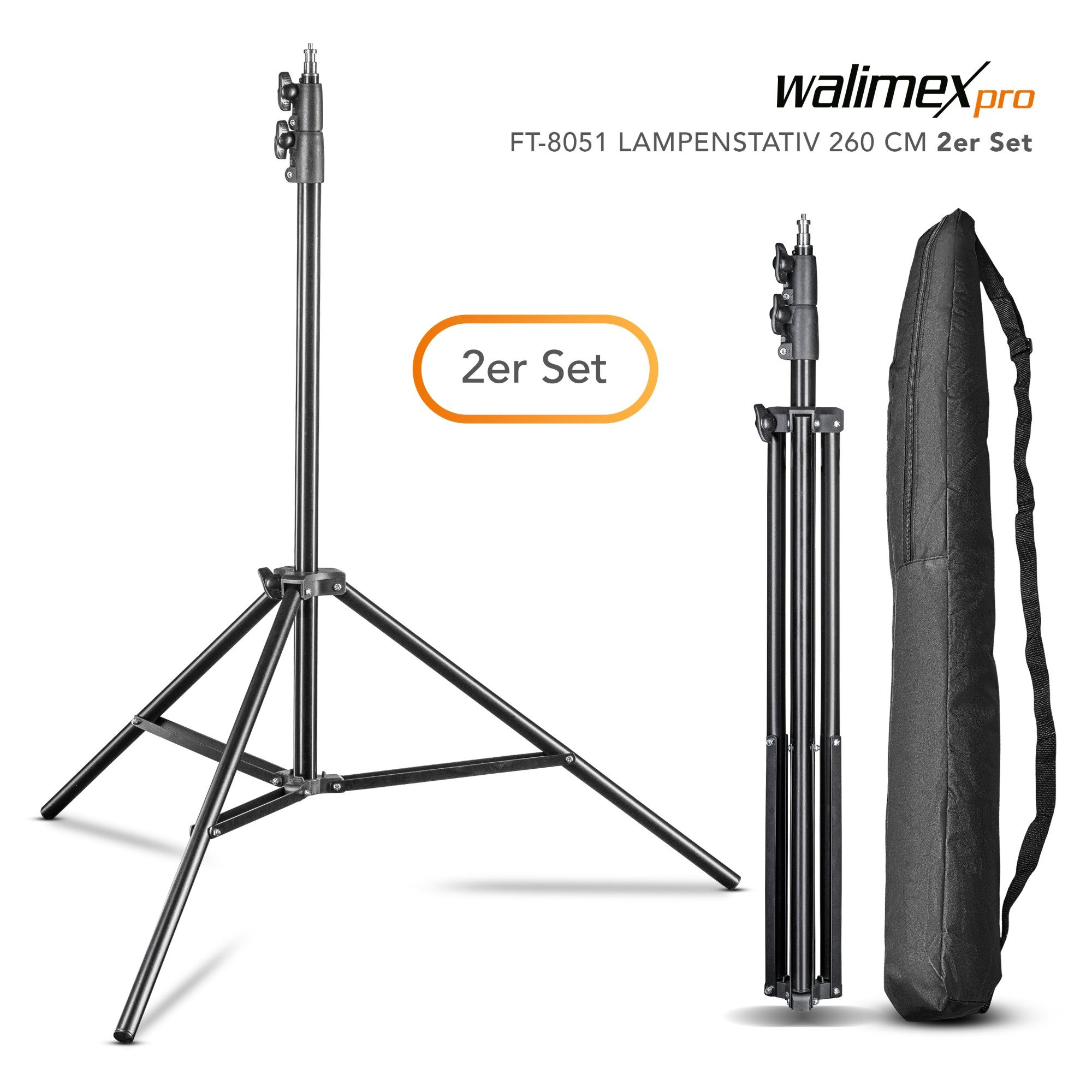 Walimex Pro FT-8051 Lampenstativ 260cm 2er Set Lampenstativ