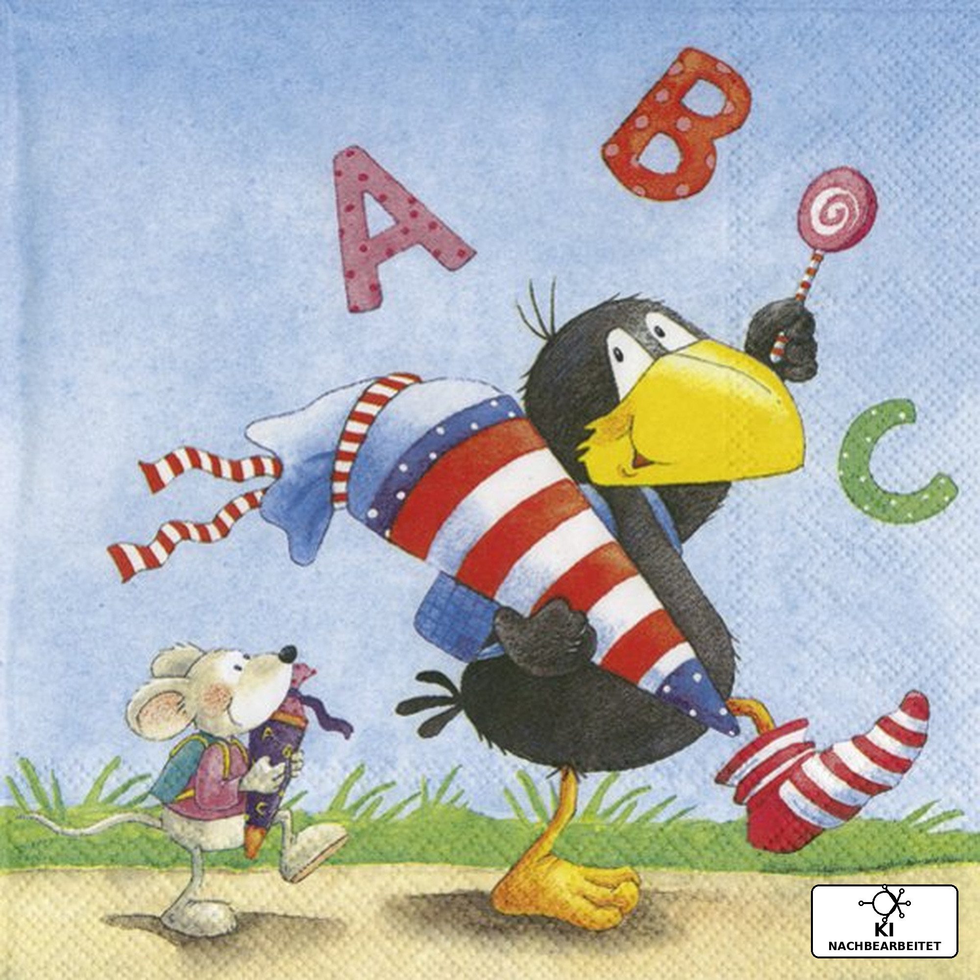 IHR Papierserviette Servietten 33x33 cm " Rabe Socke ABC " von ihr - Einschulung Schule