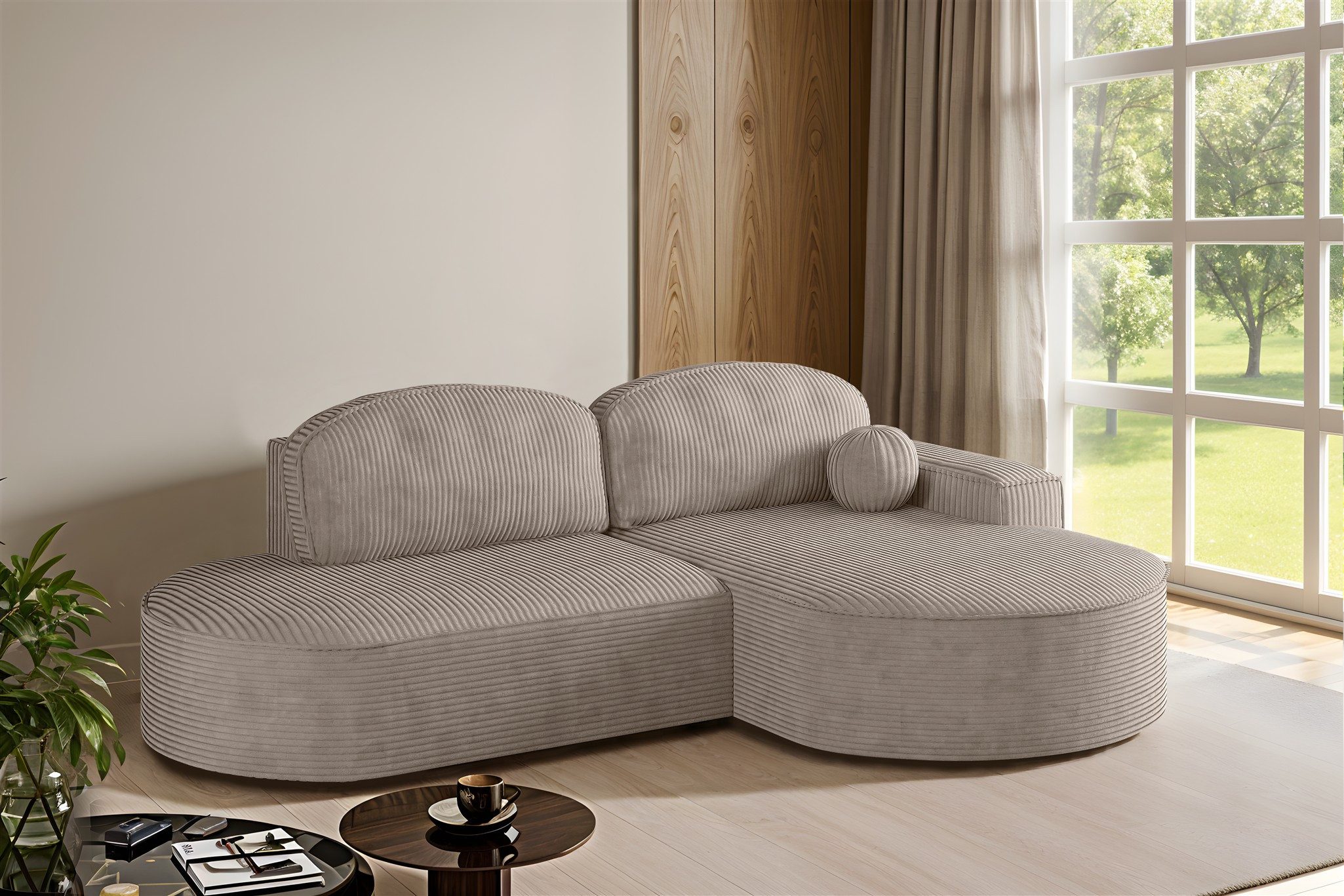 Fun Möbel Ecksofa Schlafsofa Sofa GIRONA mit Ottomane in Stoff Poso, Rundumbezug