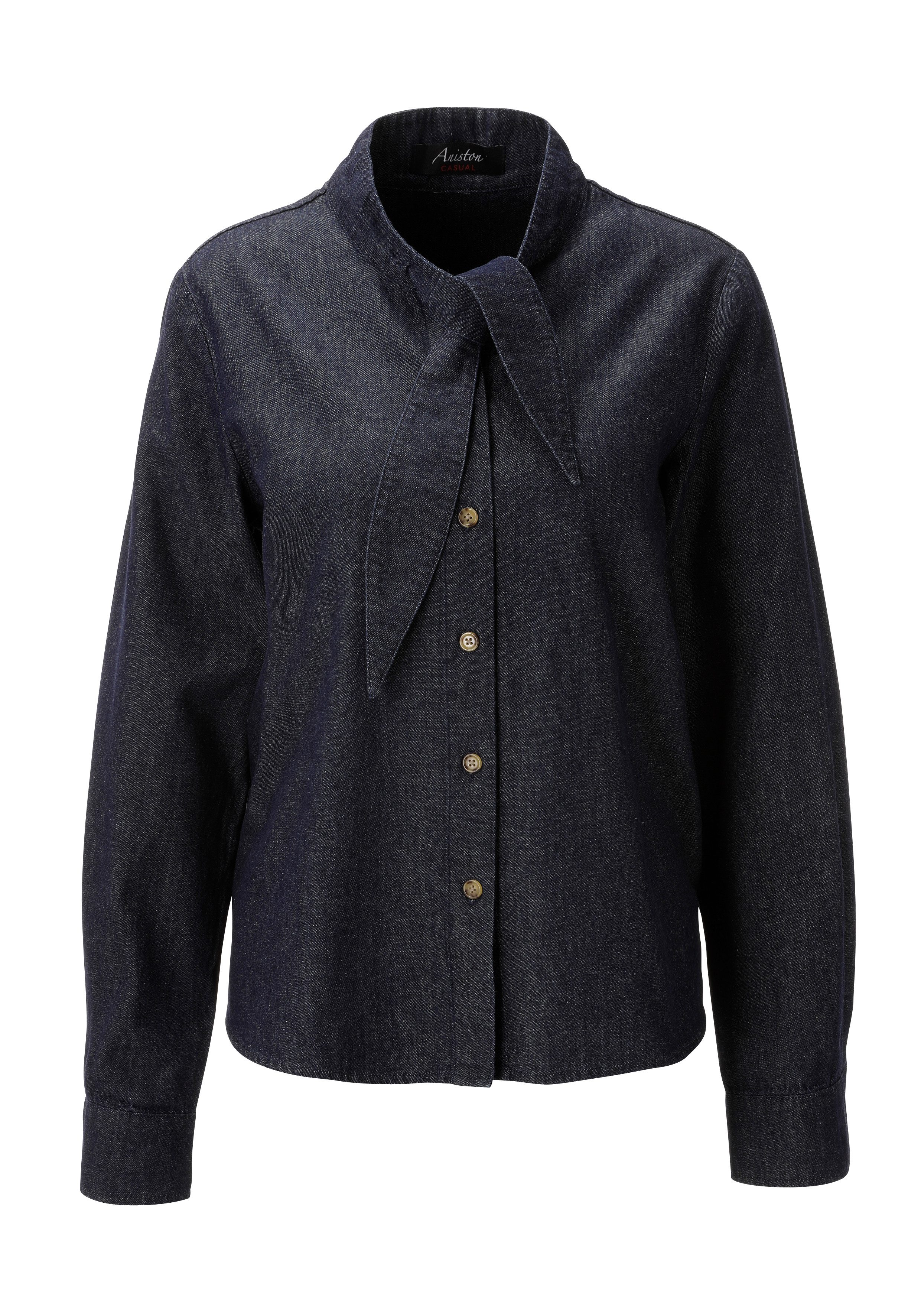 Aniston CASUAL Jeansbluse mit kleiner Schluppe am Rundhals-Ausschnitt - NEUE KOLLEKTION – Bild 5 von 5