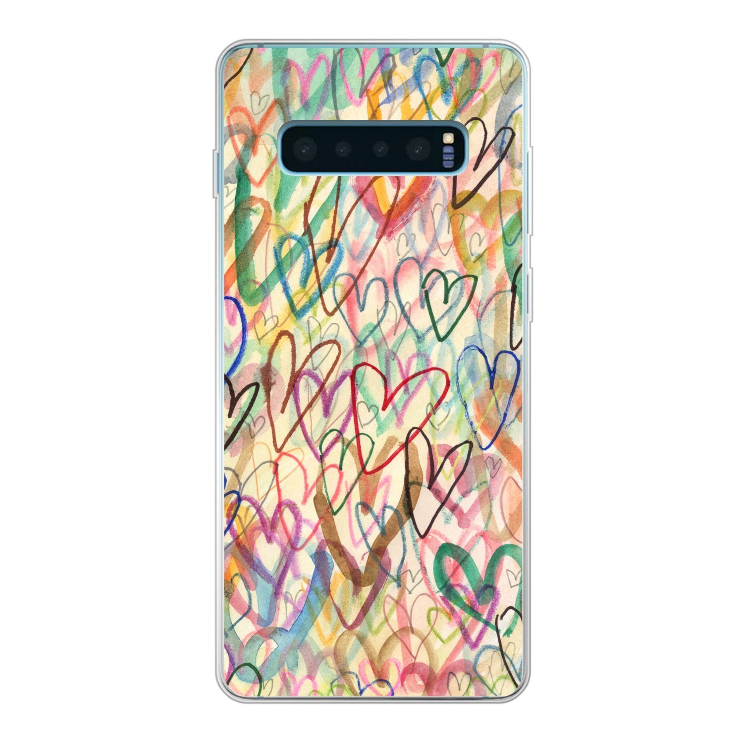 MuchoWow Handyhülle für Samsung Galaxy S10 Plus Eine Illustration mit Herzen im Hintergrun, Phone Case, Silikon, Schutzhülle Dünn