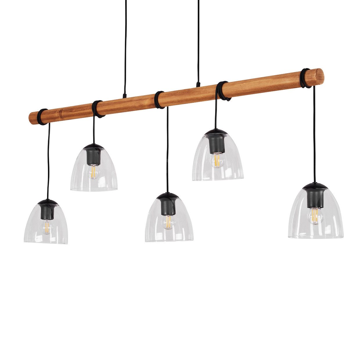 hofstein Pendelleuchte »Giaveno« Hängelampe aus Metall/Holz/Glas in Schwarz/Natur/Klar, ohne Leuchtmittel, verstellbare Hängeleuchte m. Schirmen Glas, E27. € 69,99