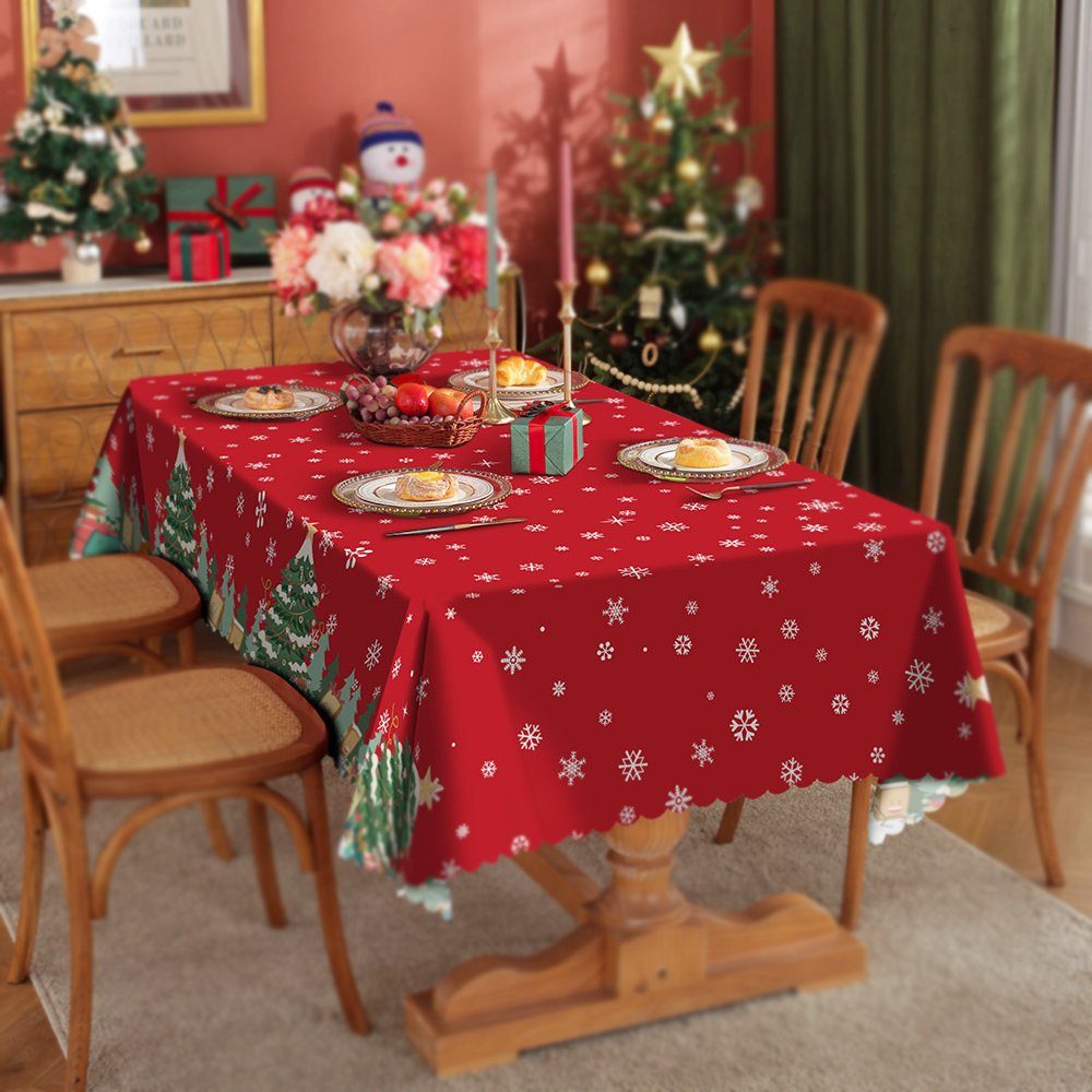 Dekorative Tischdecke Weihnachtselement Tischtuch, Weihnachtsfeier Tischtuch (1-tlg), für Weihnachtsfeier Esszimmer Restaurant Deko rot
