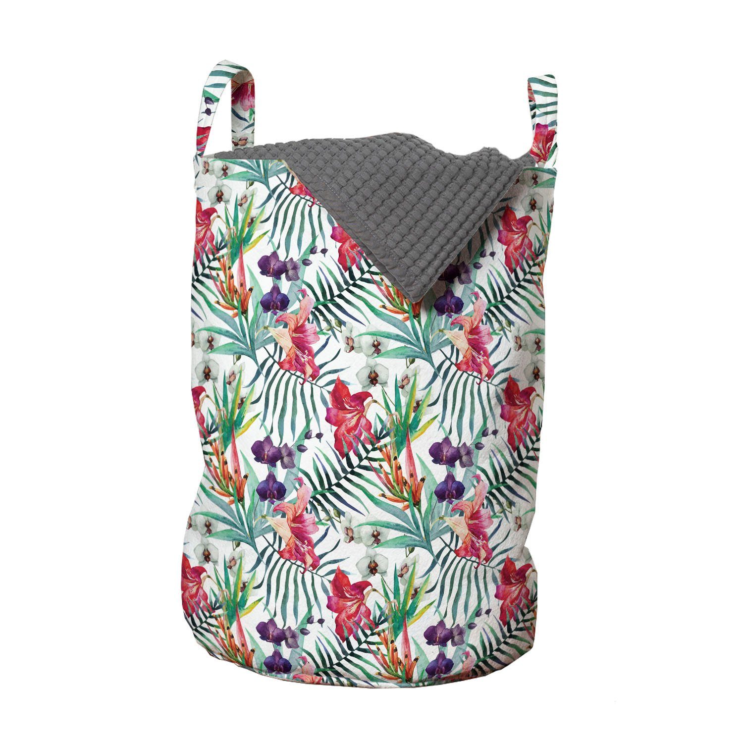 Abakuhaus Wäschesäckchen Wäschekorb mit Griffen Kordelzugverschluss für Waschsalons, Blumen Aquarell-Kunst Tropical