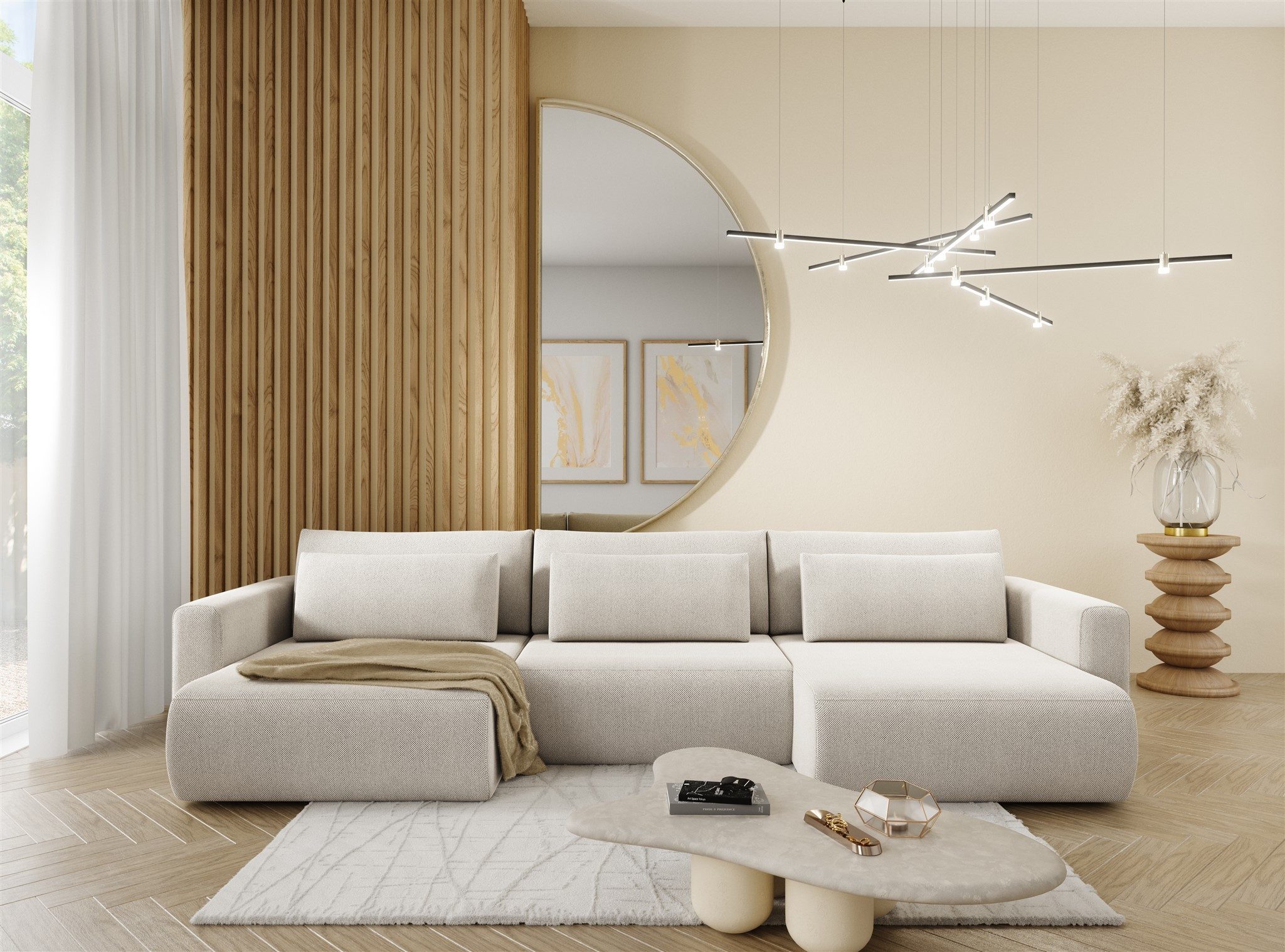 Fun Möbel Wohnlandschaft Sofa mit Schlaffunktion CHAIRA Stoff Curio, in U-Form, Rücken echt bezogen
