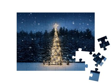 puzzleYOU Puzzle Weihnachtsbaum bei Nacht mit fallendem Schnee, 48 Puzzleteile, puzzleYOU-Kollektionen Weihnachten