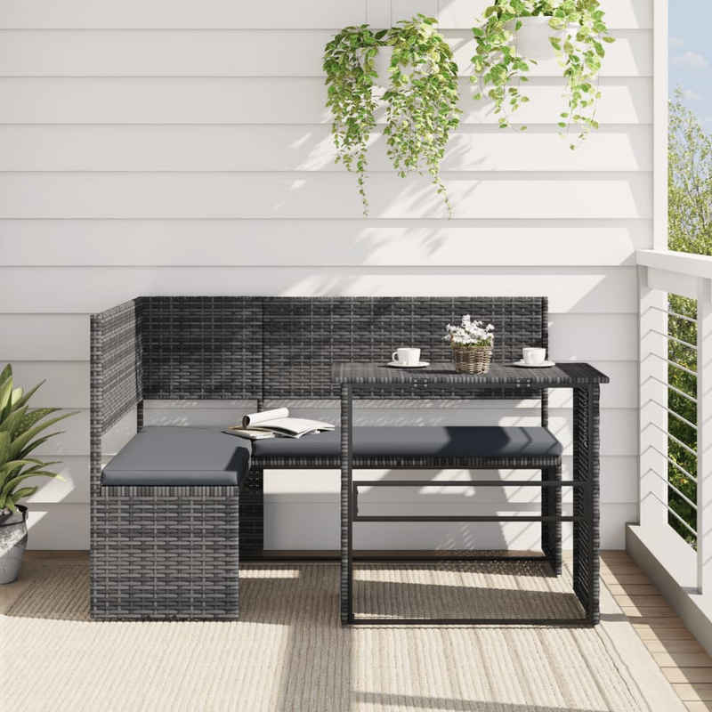 vidaXL Loungesofa Gartensofa in L-Form mit Tisch und Kissen Grau Poly Rattan, 1 Teile