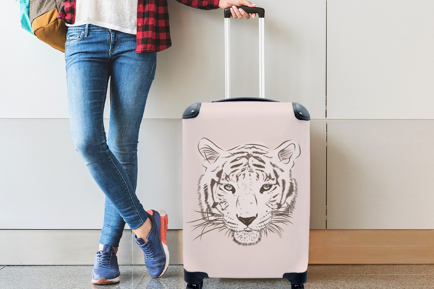 MuchoWow Handgepäckkoffer Tiger 4 - - für Handgepäck Junge, Reisetasche rollen, Zeichnung mit Ferien, Rollen, Trolley, Reisekoffer