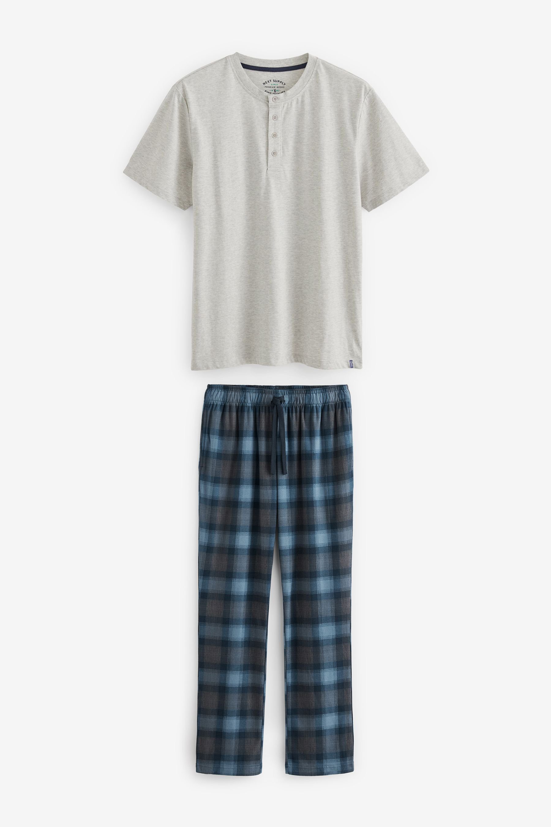 Next Pyjama Bequemer Motionflex Schlafanzug (2 tlg) Grey/Blue Check