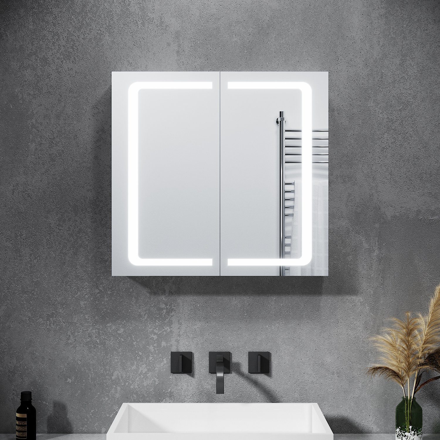 SONNI Spiegelschrank LED Spiegelschrank 2türig 70 x 65 x13cm  Badezimmerspiegel wandschrank Badschrank mit Beleuchtung mit Steckdose