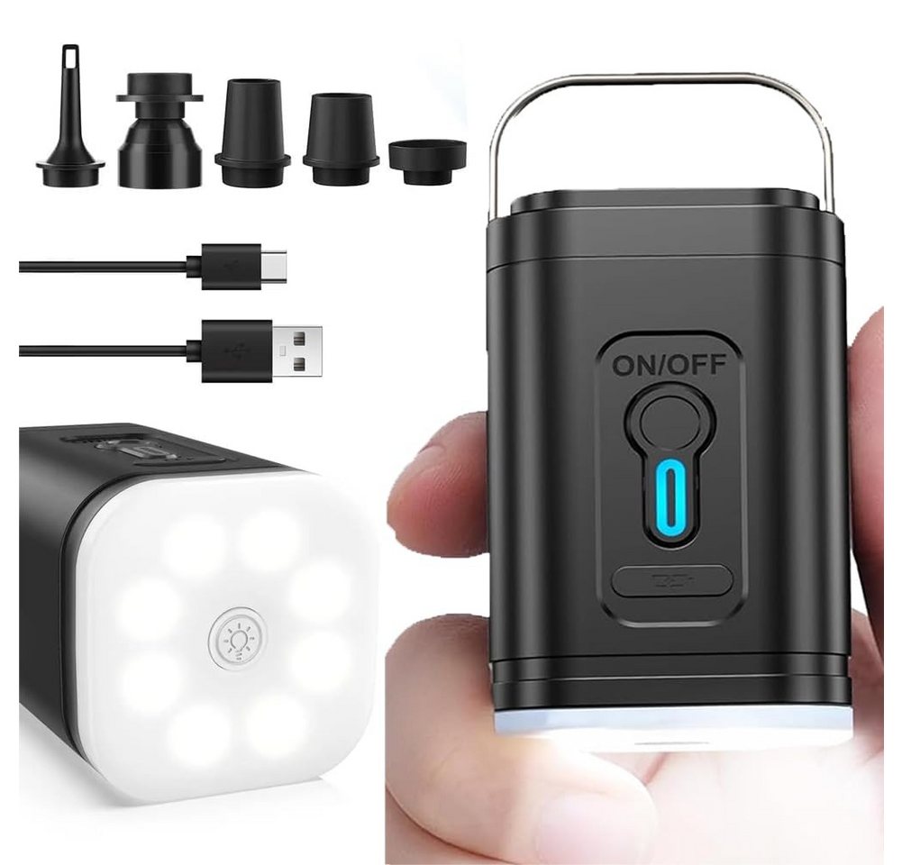 AIBISTAR Luftpumpe Elektrische Luftpumpe mit Akku,Wiederaufladbar,mit LED Licht (Packung, 8-tlg., 5 Düsen, 1 USB Kabel, 1 Aufbewahrungsbeutel, 1 Gerät), 4000mAh,Beleuchtungsfunktion,zum Aufblasen und Absaugen