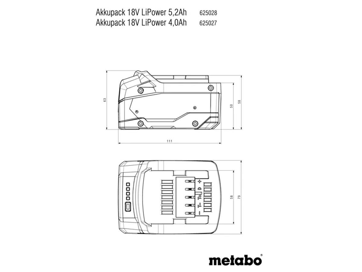 metabo Akkupack Li-Power 18V - 4,0 Ah Akku 4000 mAh (18 V, 1 St), für alle 18 V-Maschinen und Ladegeräten der CAS Marken