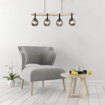 Globo Hängeleuchte Hängeleuchte Esszimmer Hängelampe Pendelleuchte Küche Holzbalken, 4 flammig, Glas, Rauchglas, ohne Leuchtmittel, Lichtfarbe ist abhängig vom Leuchtmittel, Pendellampe, Wohnzimmer, Schlafzimmer, Flur