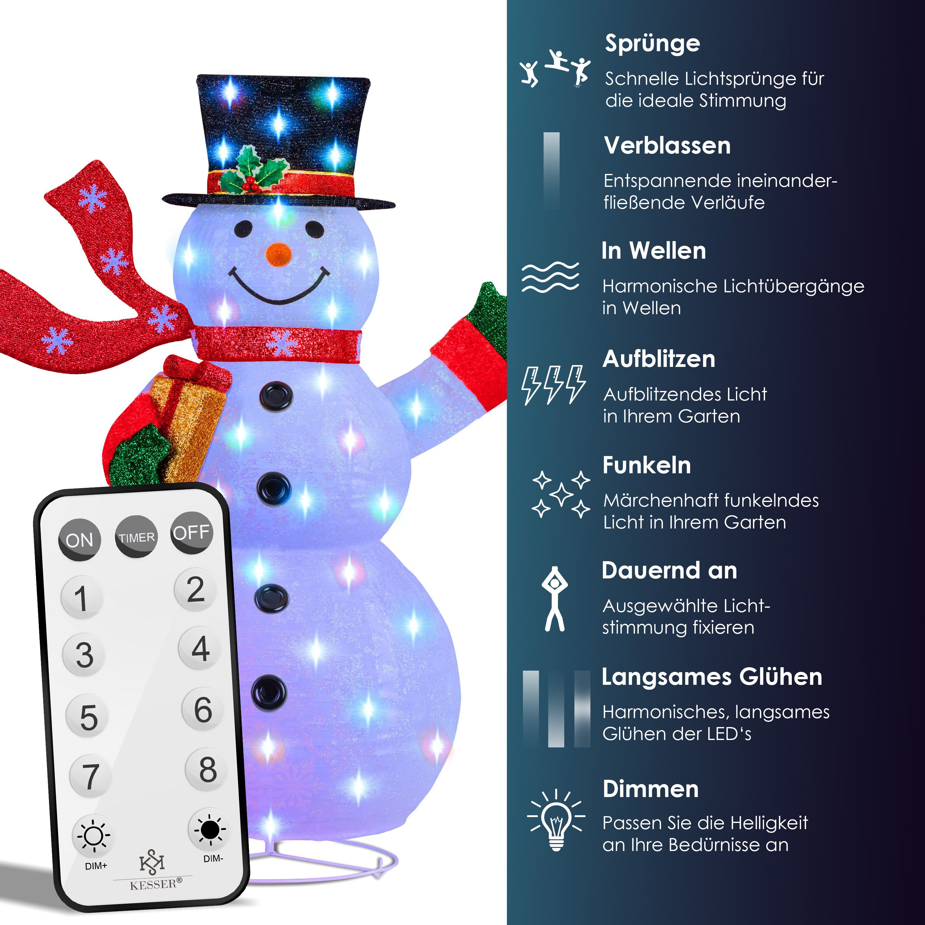 Schneemann Modi Mit KESSER Bunter LED mit Weihnachtsfigur, Farbspiel Fernbedienung