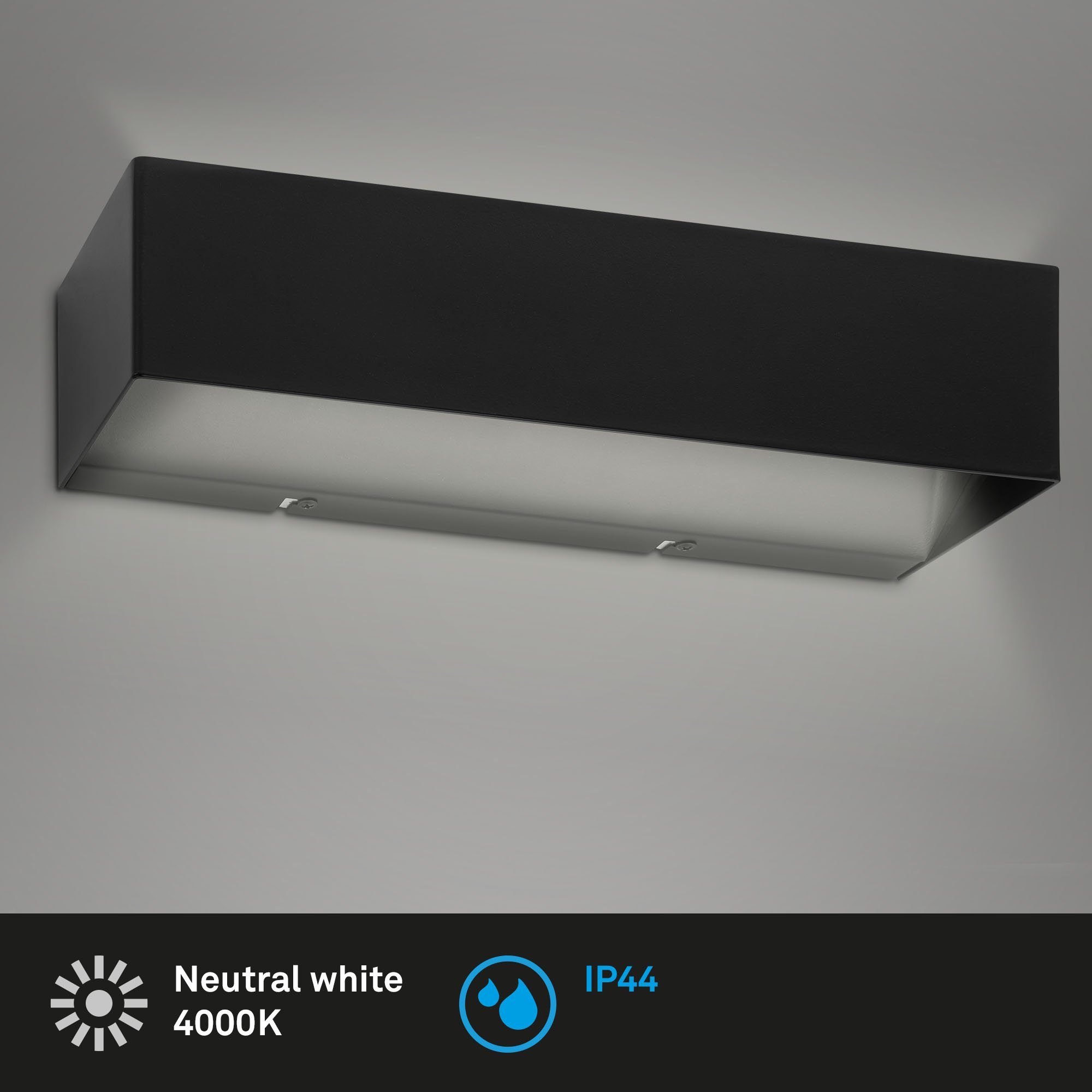 Neutralweiß, schwarz, IP44 Leuchten Briloner verbaut, fest spritzwassergeschützt LED Badleuchte, 2204-015, LED neutralweiß, Wandleuchte