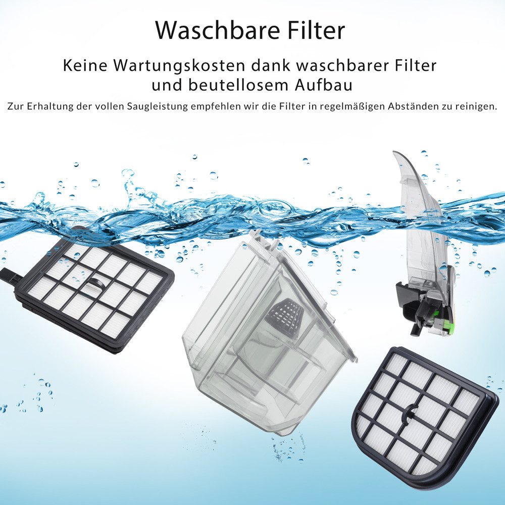monzana Bodenstaubsauger, 900 W, Beutellos, Saugleistung 900W, 1,5L Staubbehälter, 2in1 Fugendüse & Polsterbürste