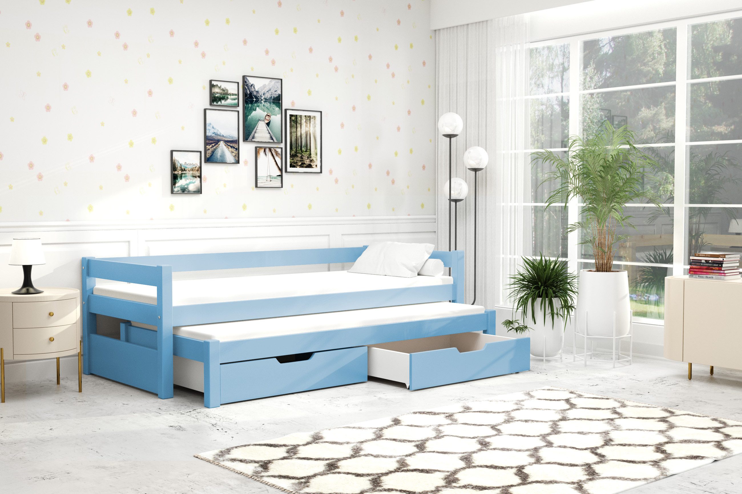 thematys Kinderbett mit Rausfallschutz und Ausziehbett günstig online kaufen